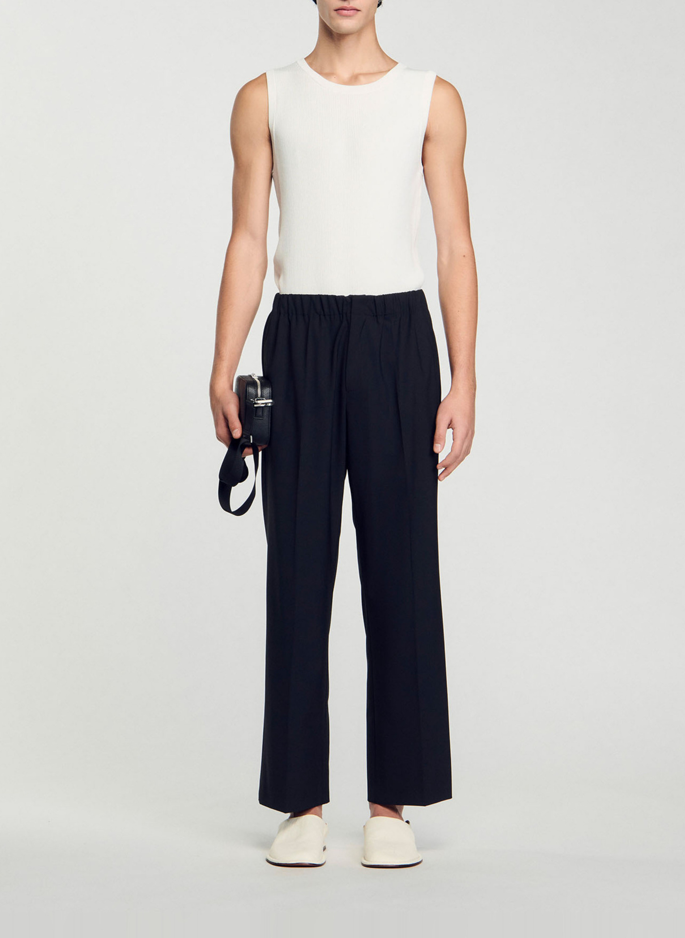 Pantalon droit en laine mélangée SANDRO Noir