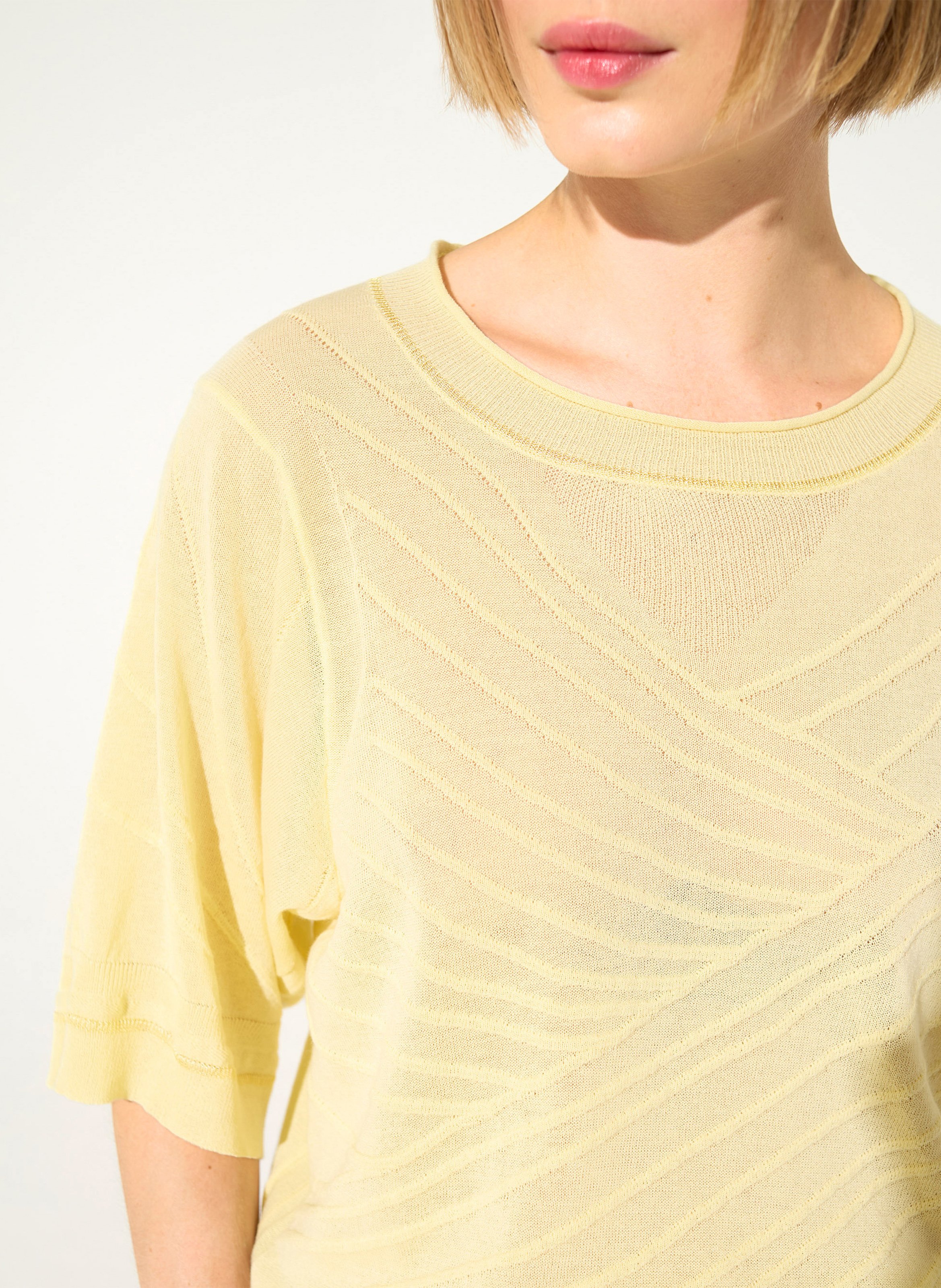 Round neck 3/4 sleeve solid sweater COTELAC Yellow