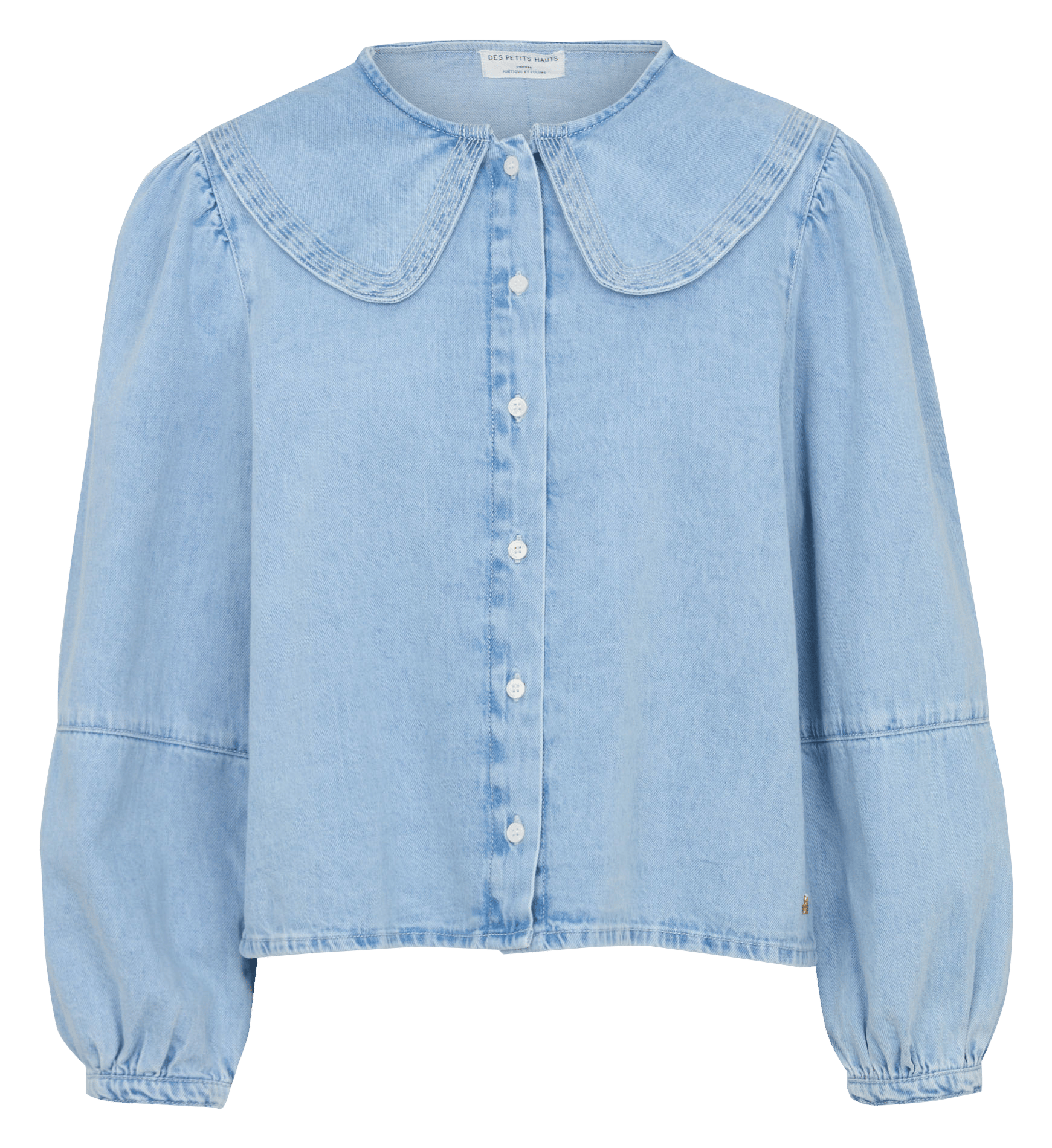 Geknoopte denim blouse DES PETITS HAUTS Blauw