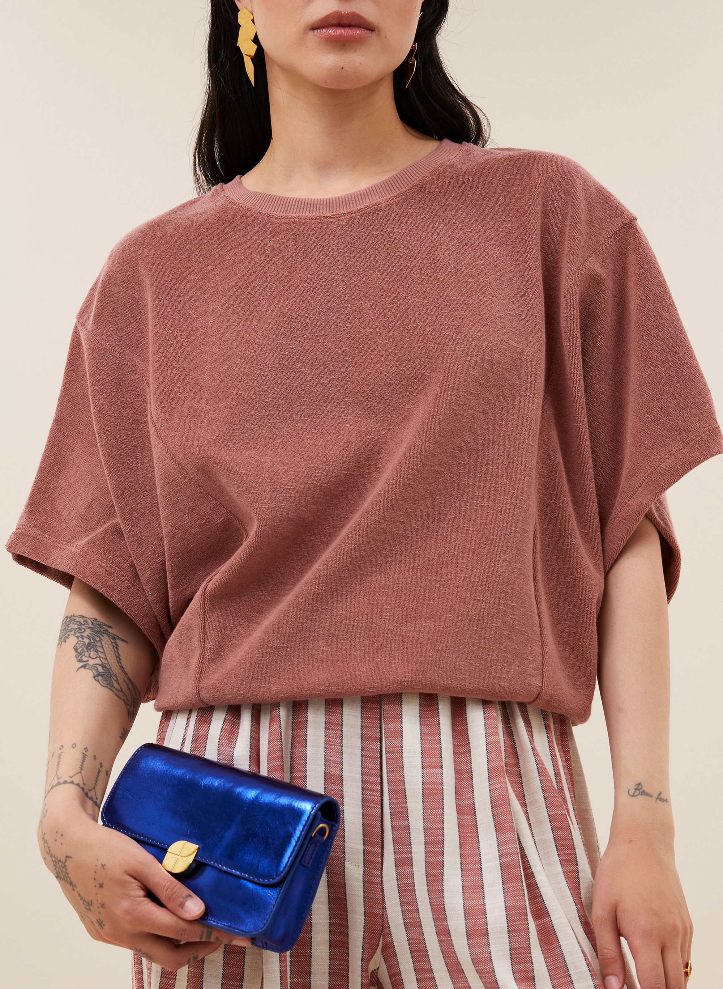 Gerader bio Baumwollmischungs-Rundhalsausschnitt-Top BY BAR