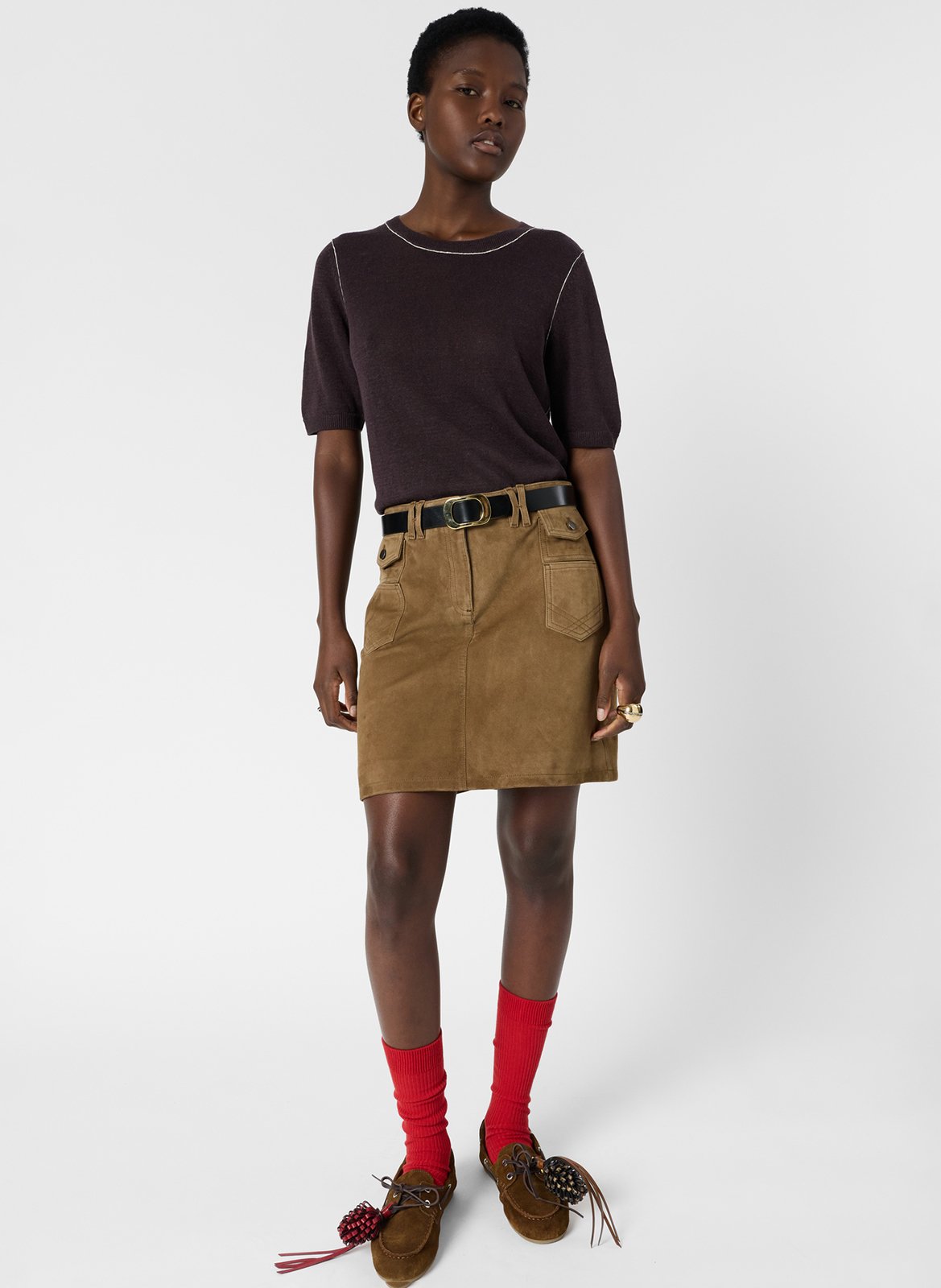 Pull col rond en lin mélangé GERARD DAREL Marron