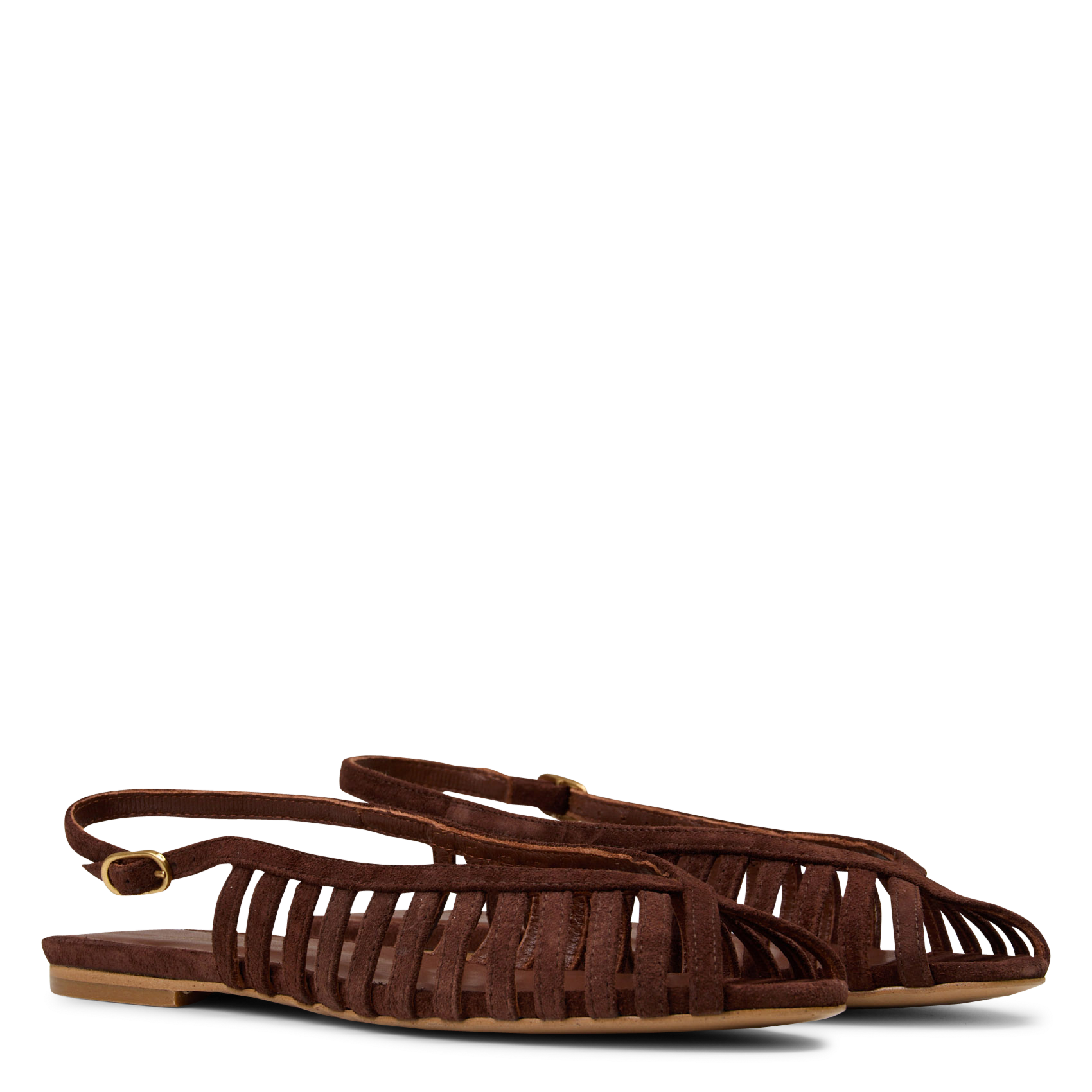 Platte, suède sandalen Bruin