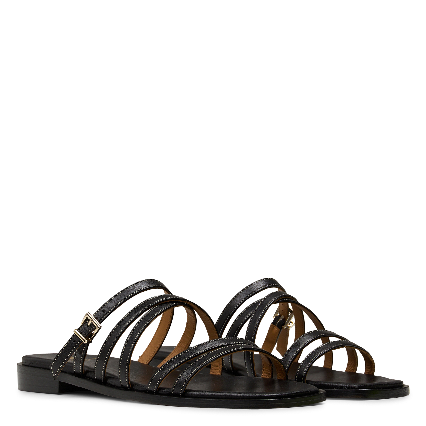 Flache Kalbsleder-Sandalen BOBBIES Schwarz