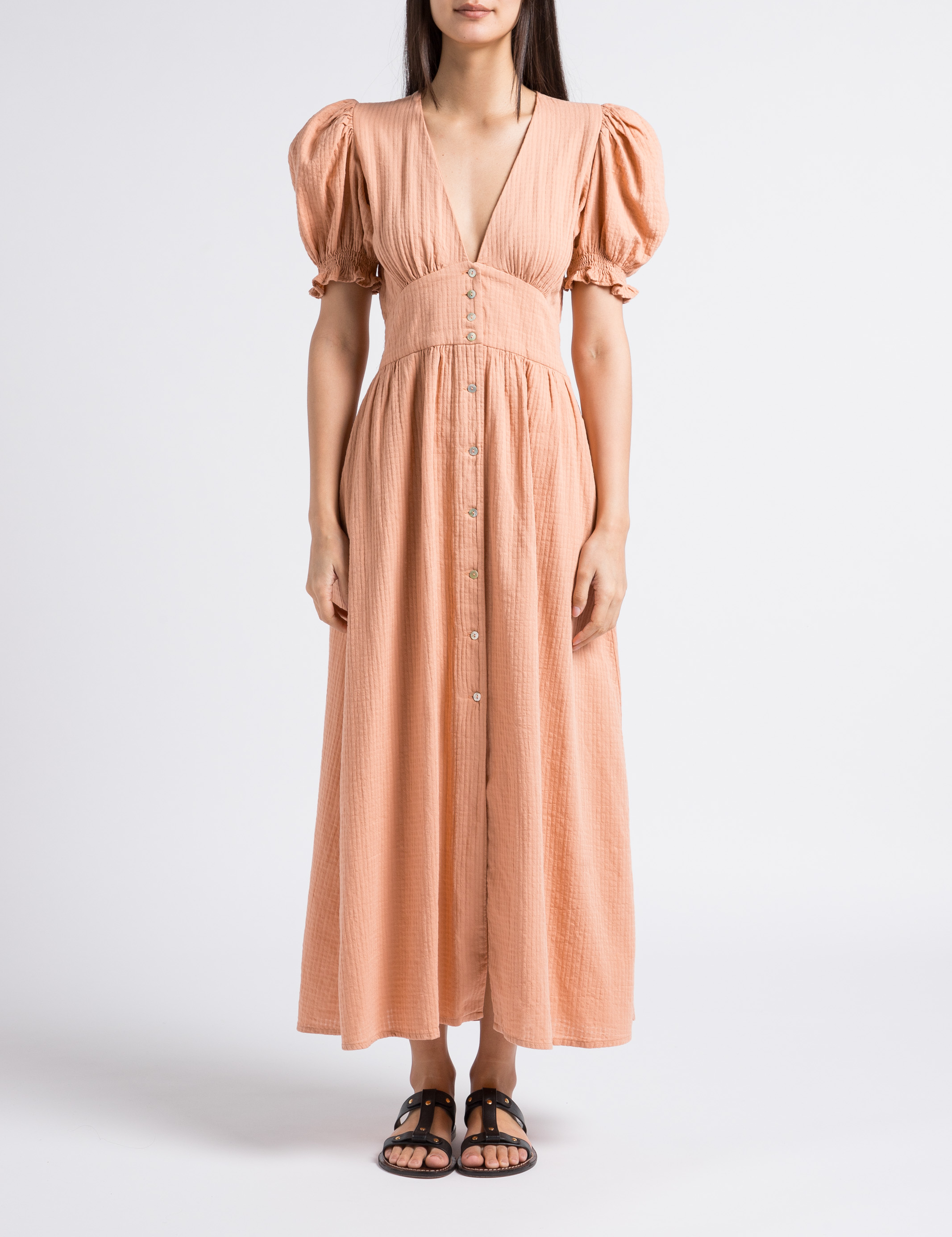 Fitted cotton V-neck maxi dress THE NEW SOCIETY Brown