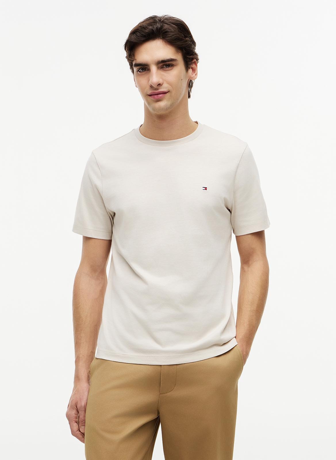 Round-neck cotton T-shirt TOMMY HILFIGER Beige