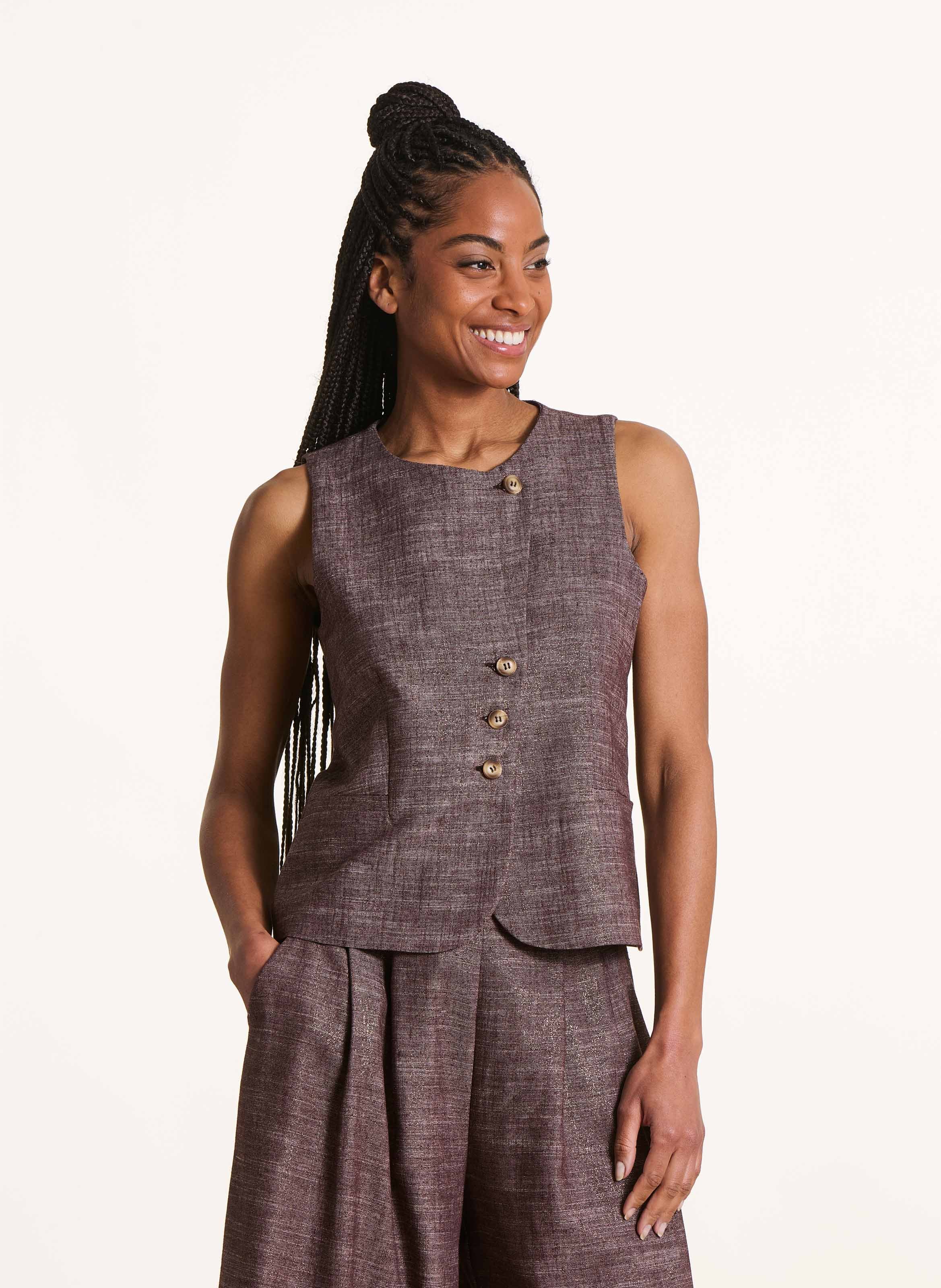 Gerade geschnittene Rundhals-Strickjacke LA FEE MARABOUTEE Braun