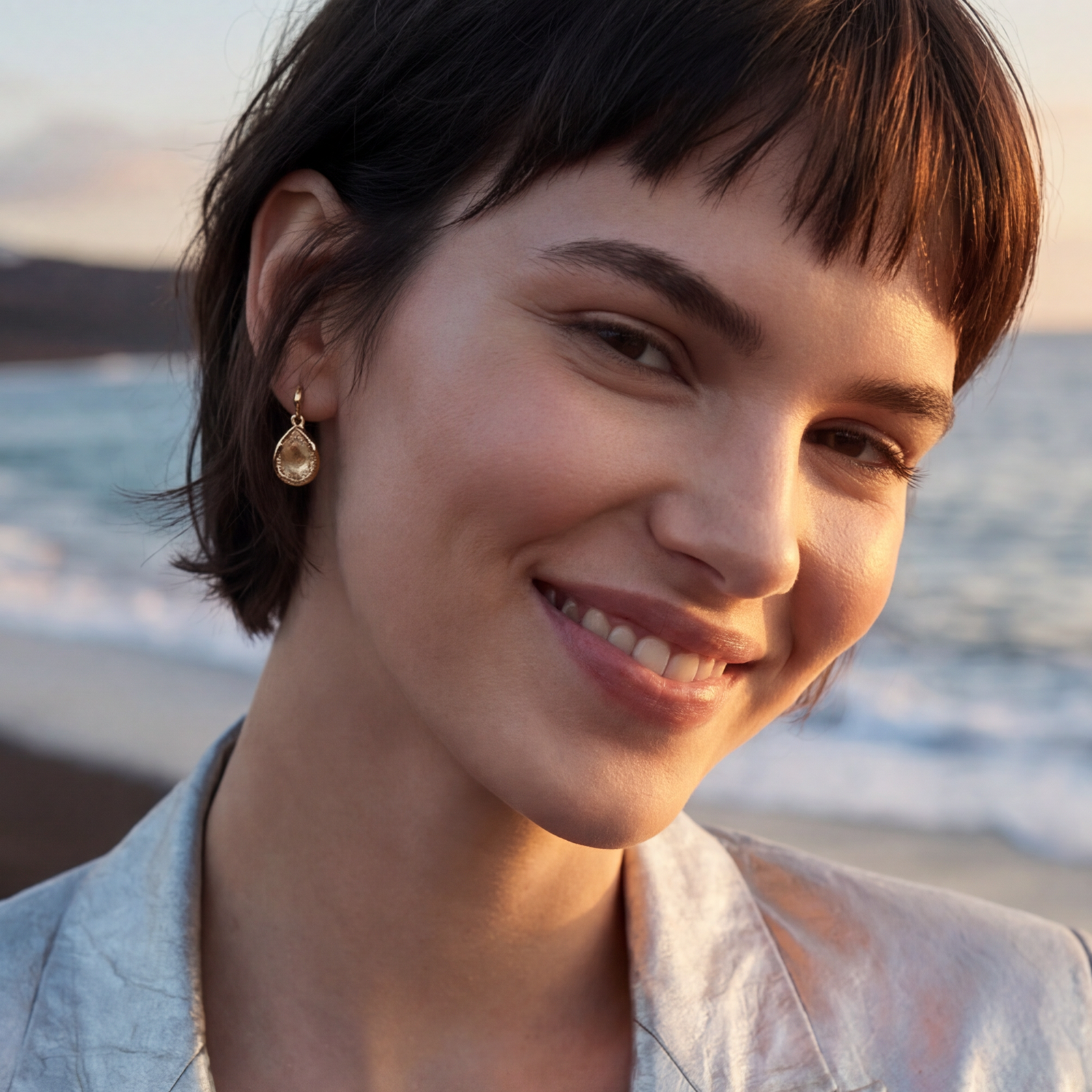 Ocean drop sleeper earrings in fine gold-plated SATELLITE PARIS White