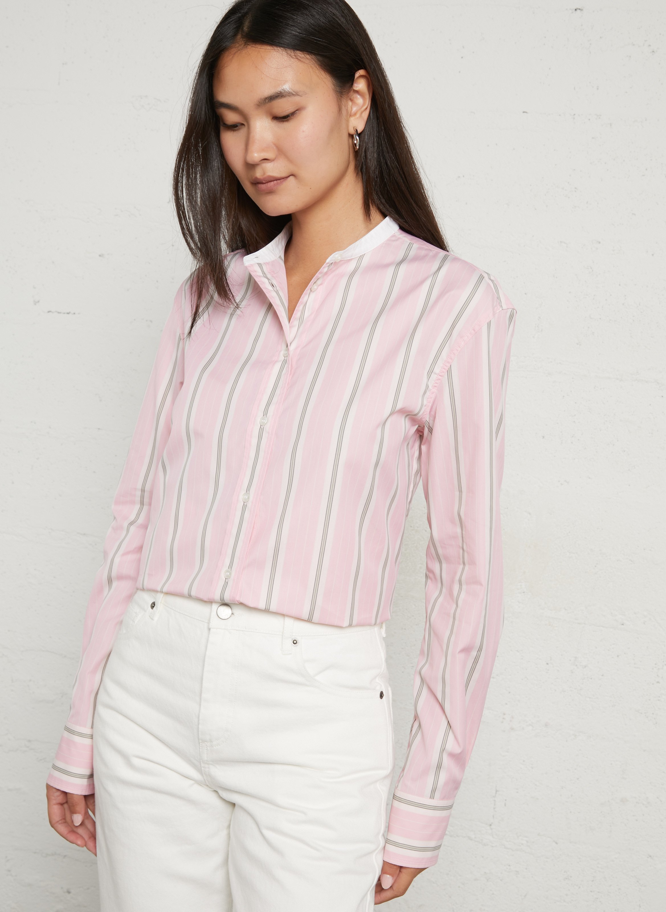Chemisier col rond rayé en coton SOEUR Rose