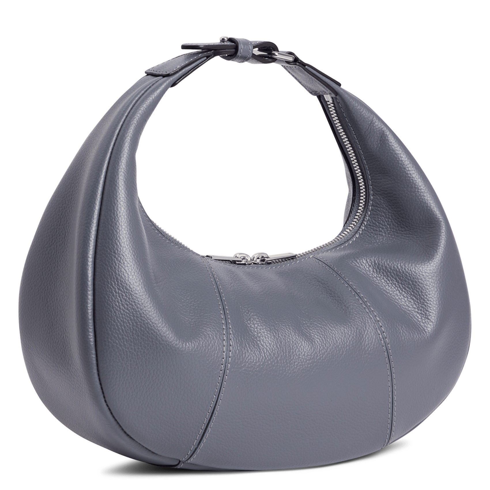 Small zippered hobo bag in grained leather LE TANNEUR Blue