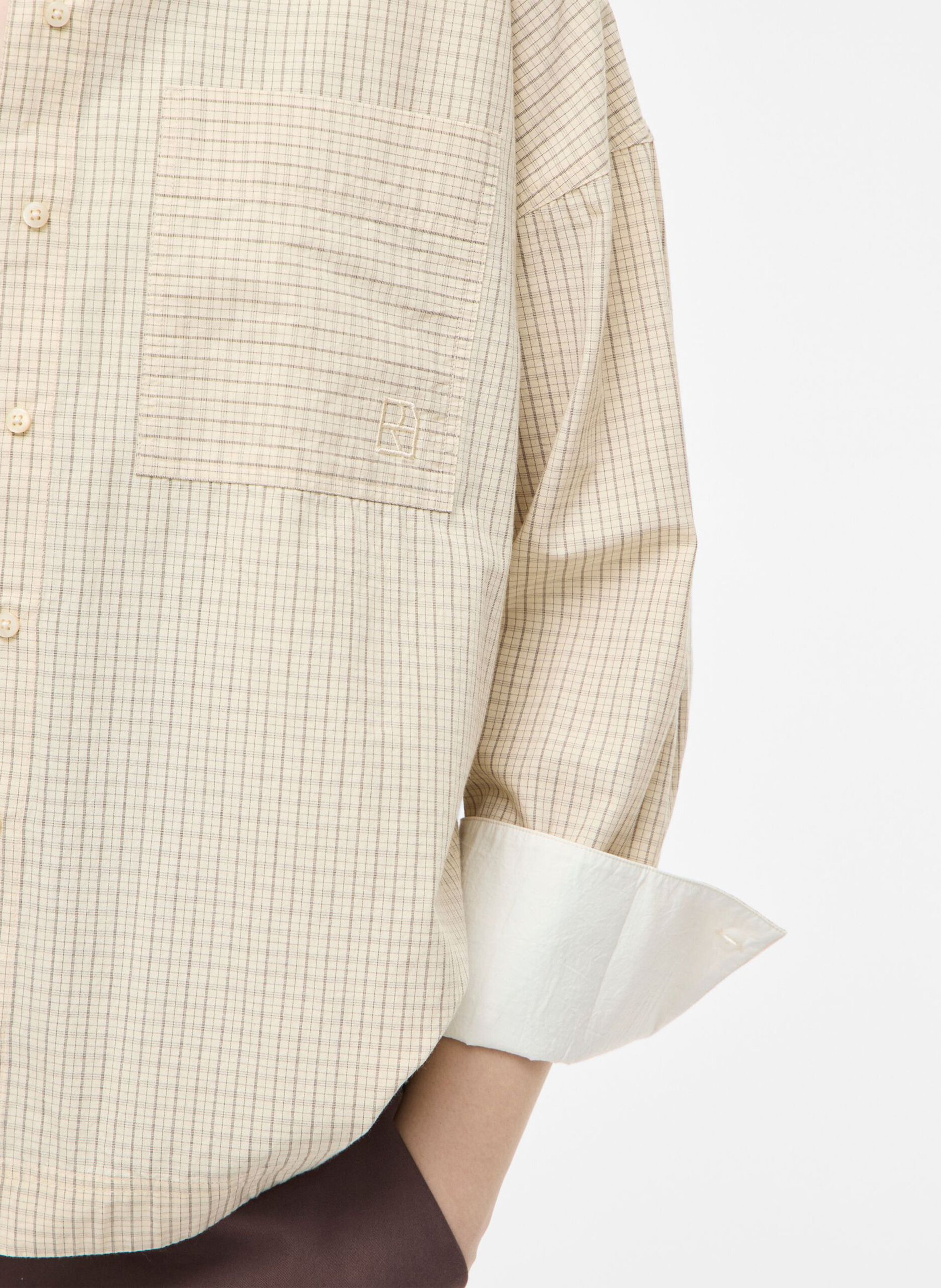 Oversized printed cotton shirt with classic collar ROUGE EDIT Beige