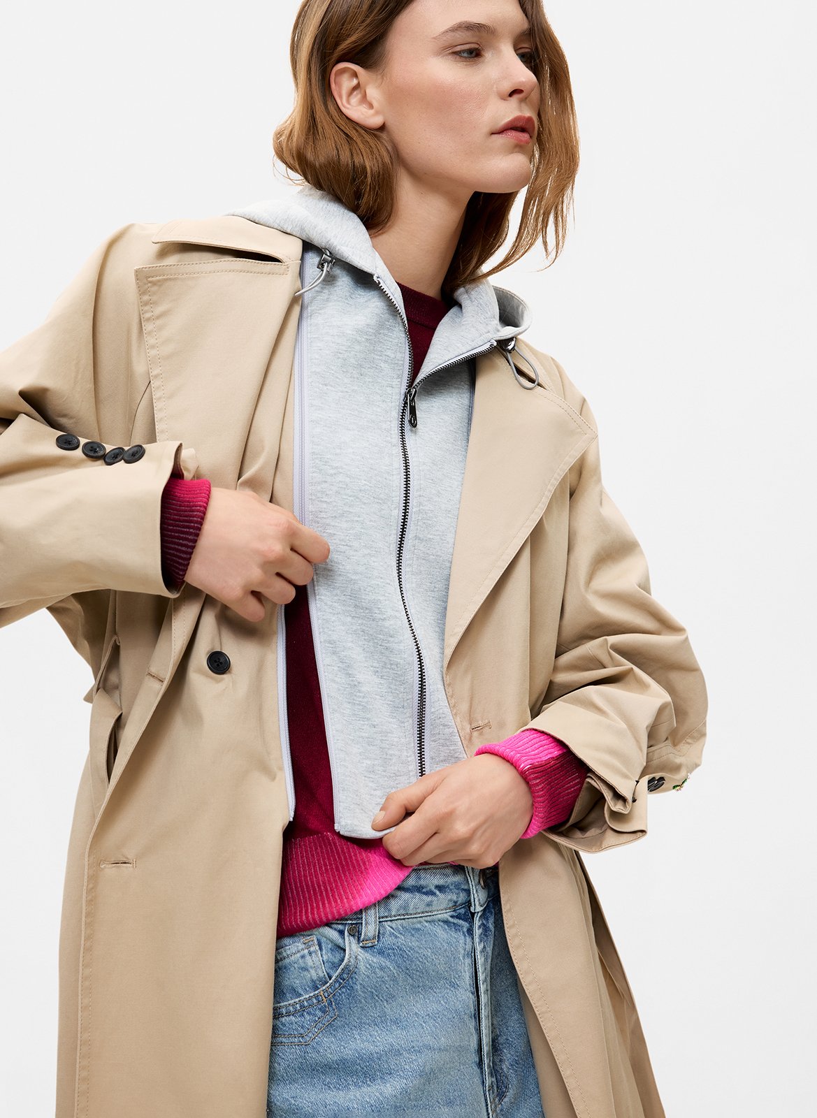 Long trench coat with removable hood DESIGUAL Brown
