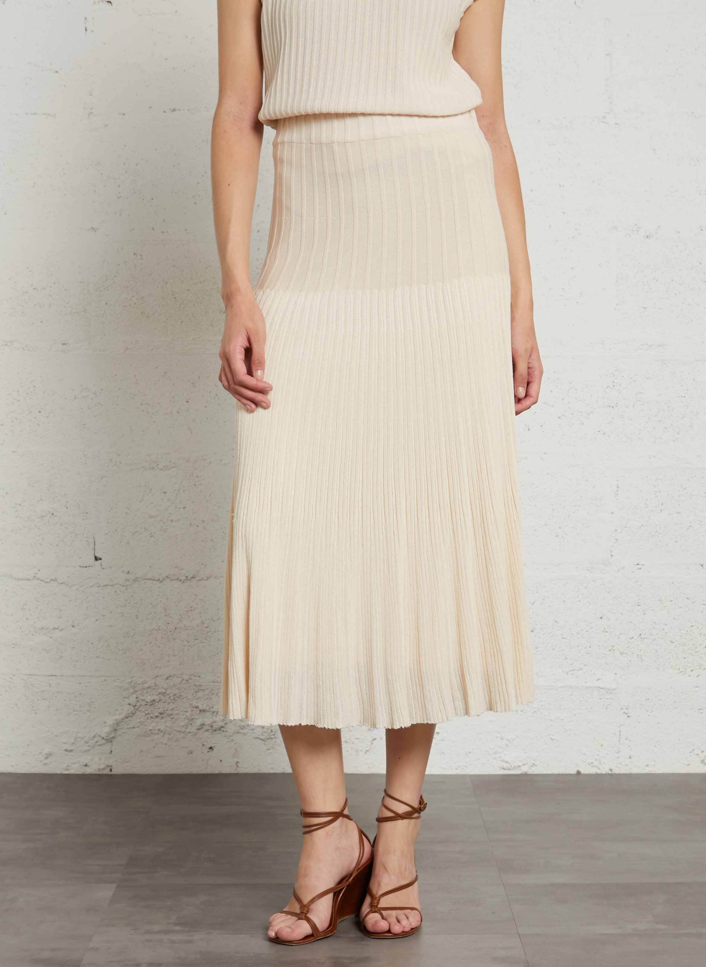 Flared ribbed knit skirt MAISON 123 Beige
