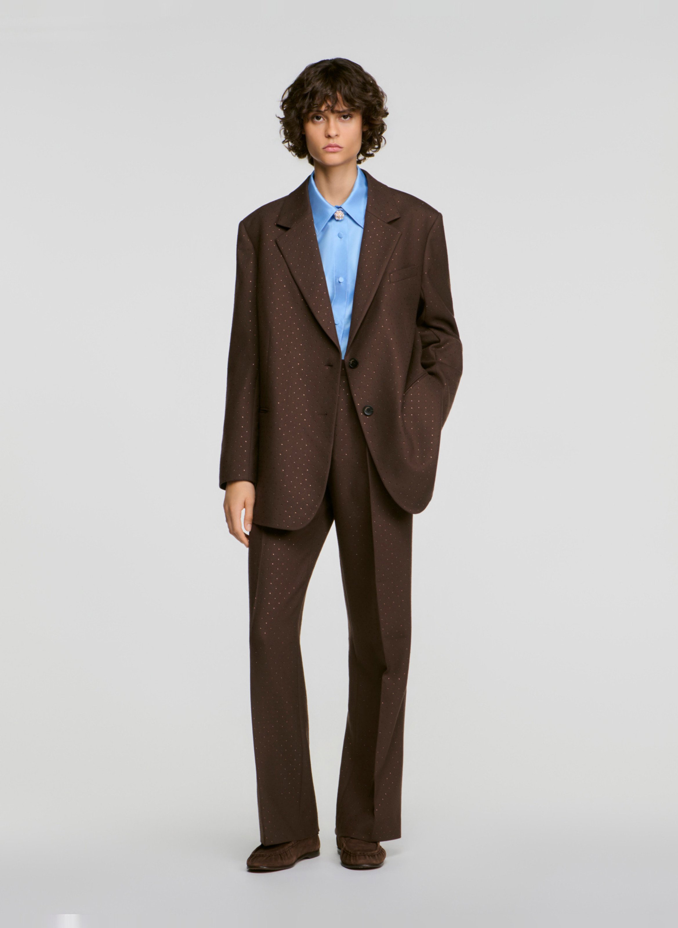 Veste de tailleur droite jacquard SANDRO Marron