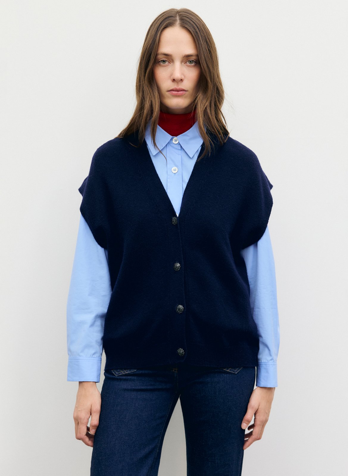 Oversized wool v-neck vest GERARD DAREL Blue