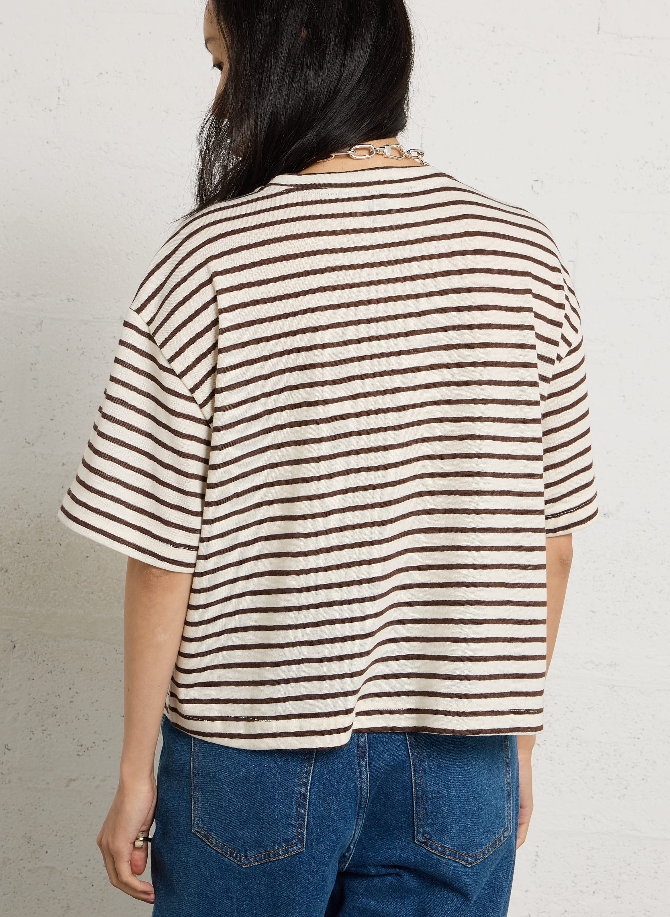 Gestreept T-shirt met ronde hals LA PETITE ETOILE Bruin