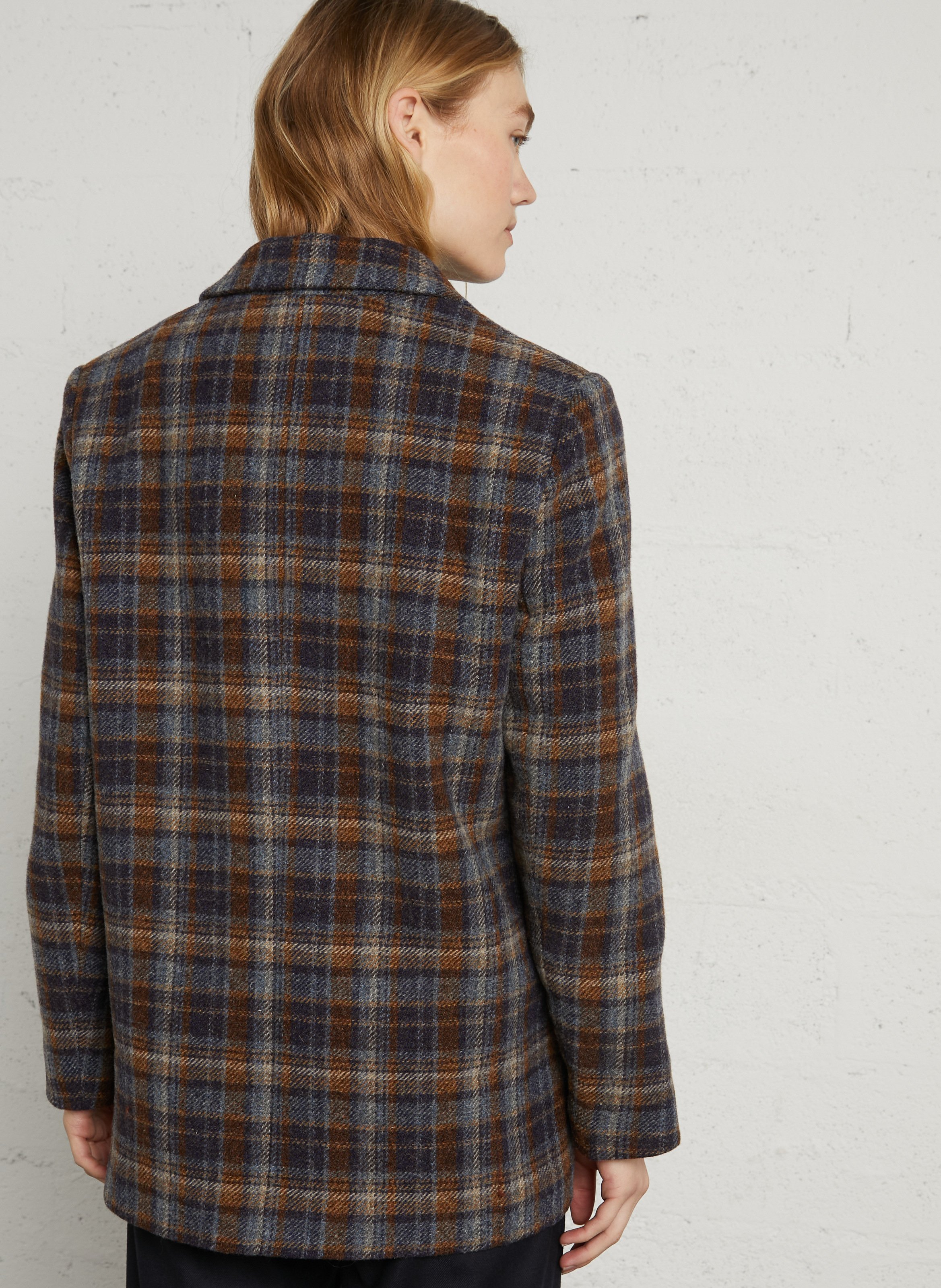 Veste ample col tailleur à carreaux en laine vierge BELLA JONES Bleu