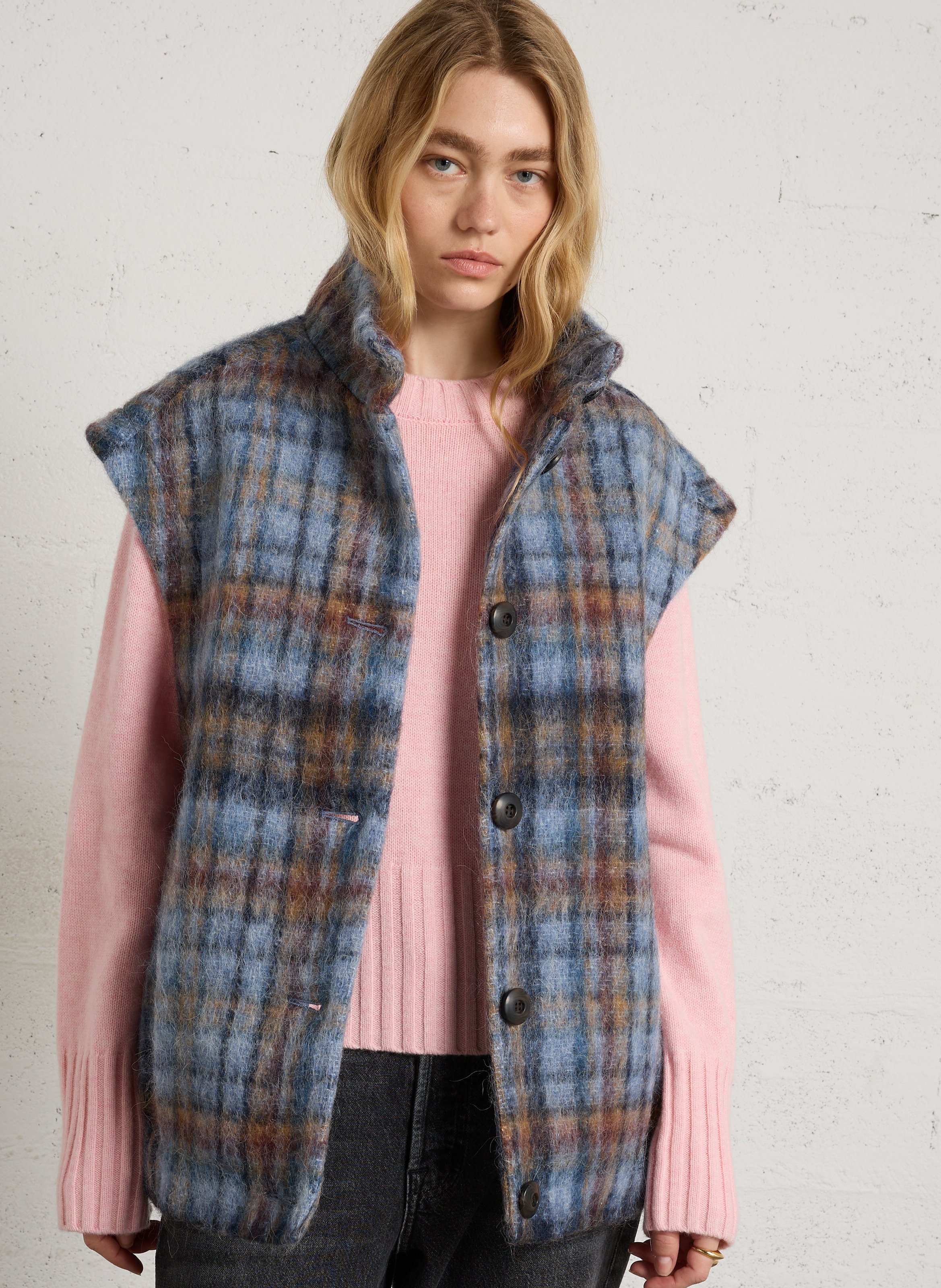Manteau col montant à carreaux MAISON 123 Bleu