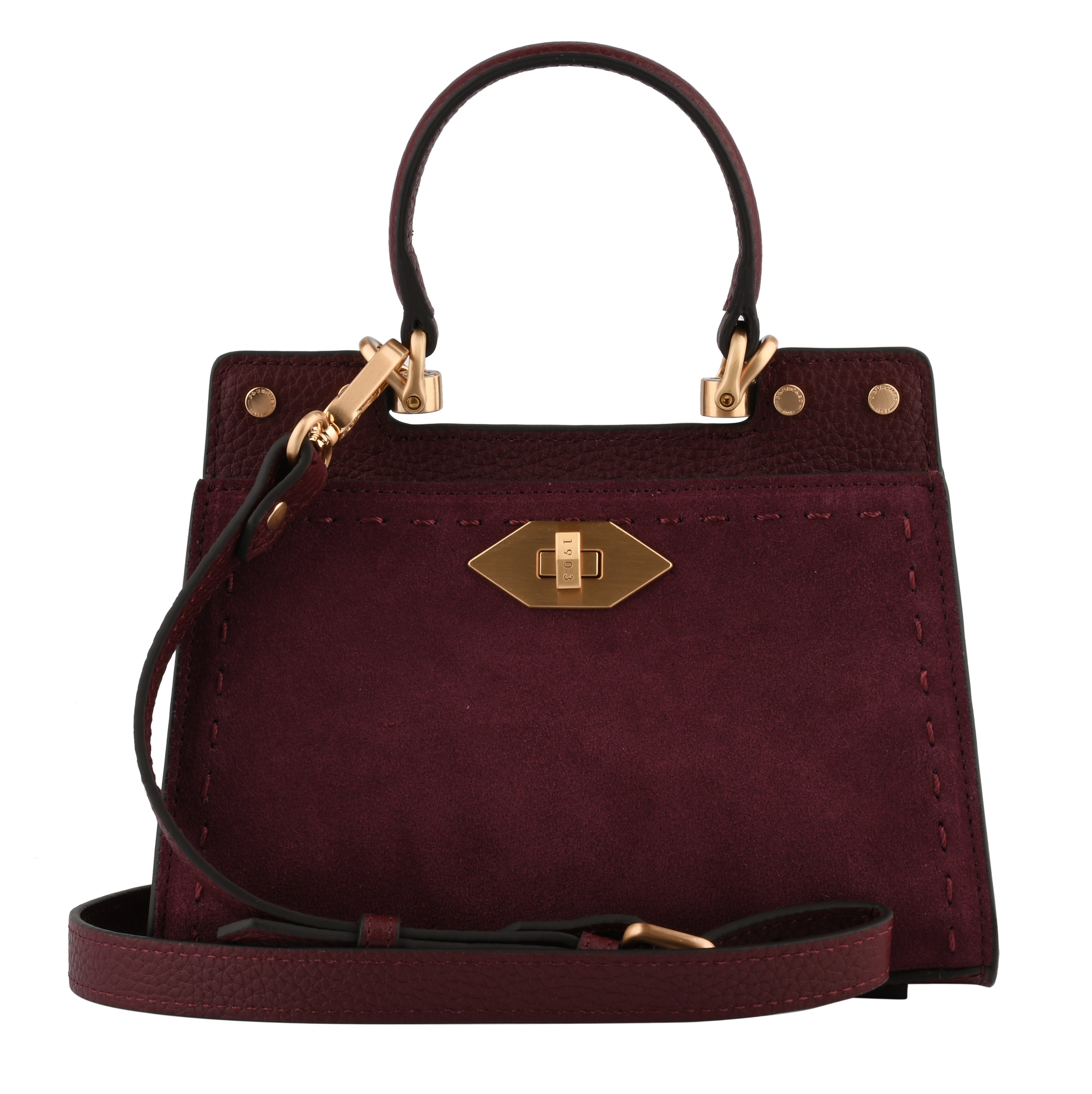 Cowhide leather handbag with a suede-effect finish POURCHET Red