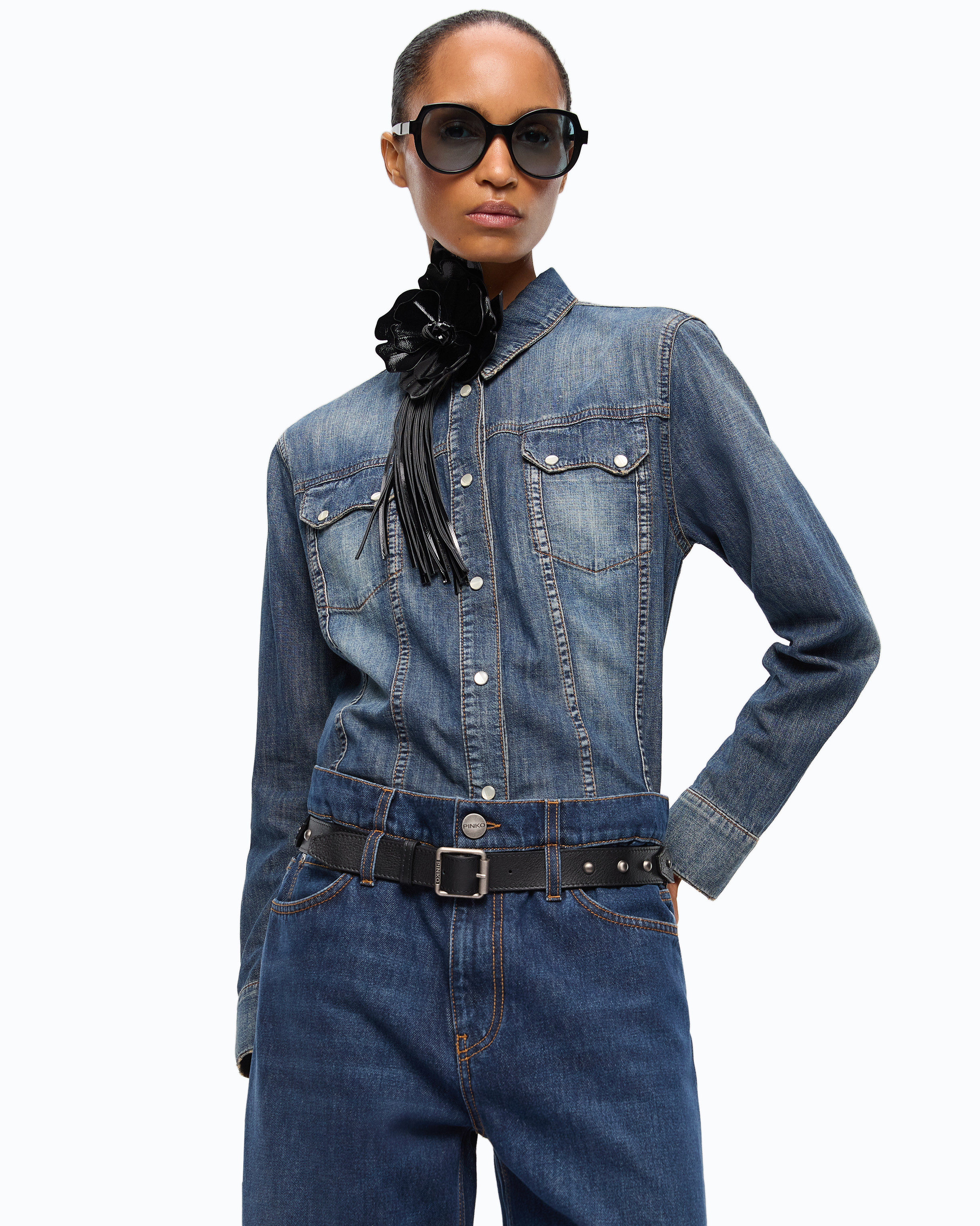 Bleached denim shirt PINKO Blue