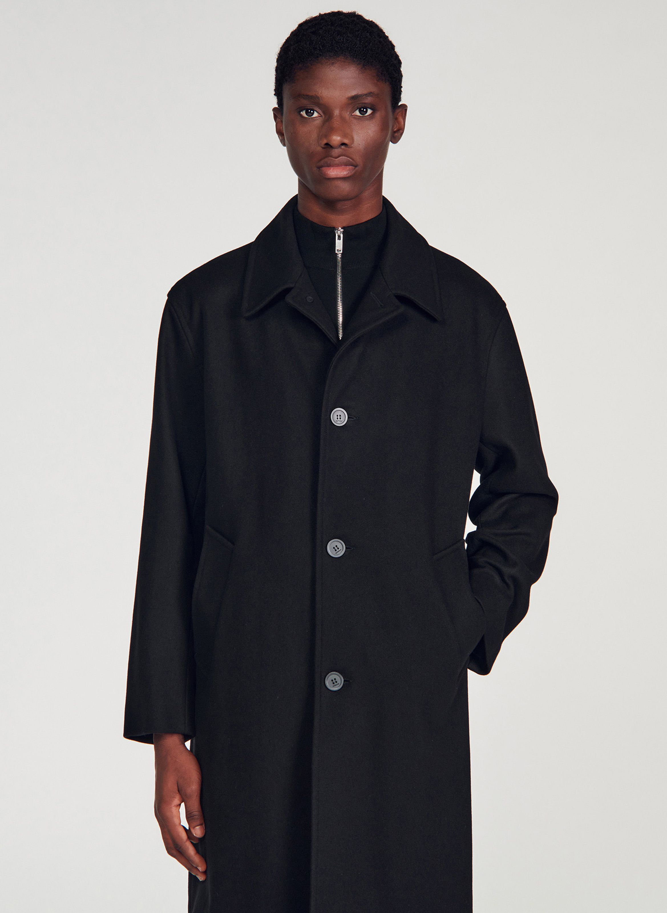 Black Wool-blend coat with classic collar