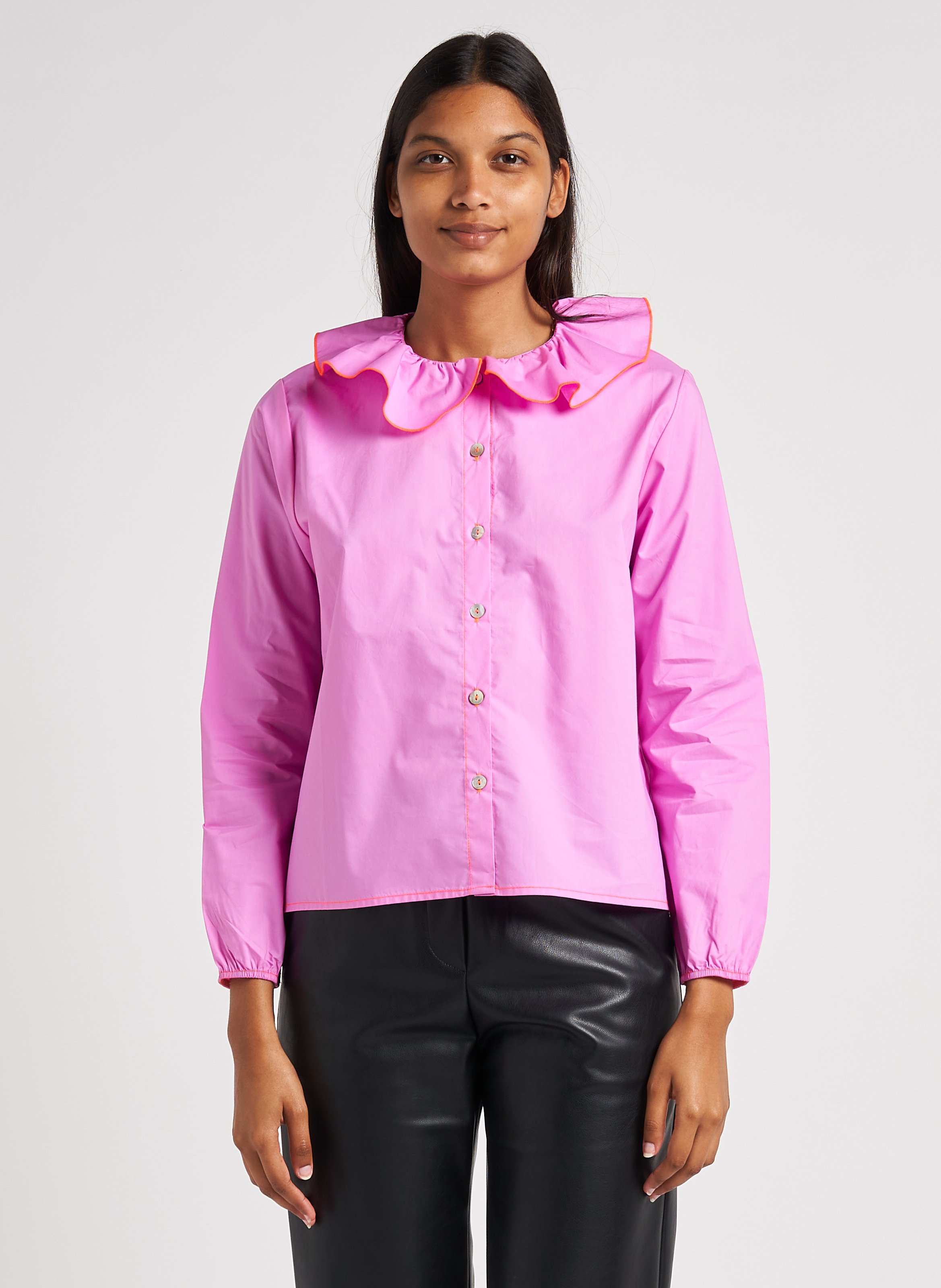 Chemise Droite Col Claudine En Coton Barcelona Pink Dr Bloom