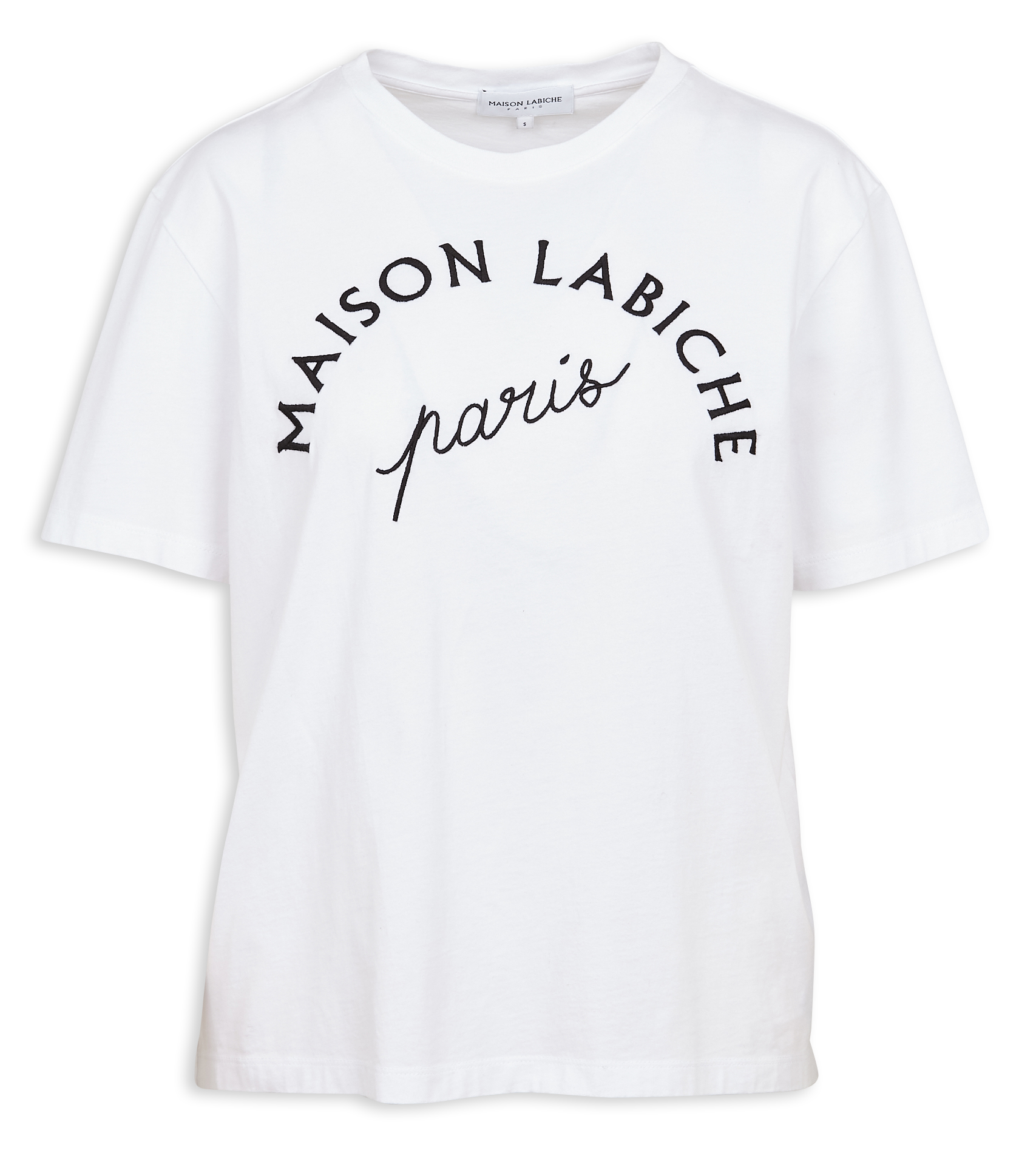 Tee-shirt droit col rond brodé en coton bio MAISON LABICHE Blanc