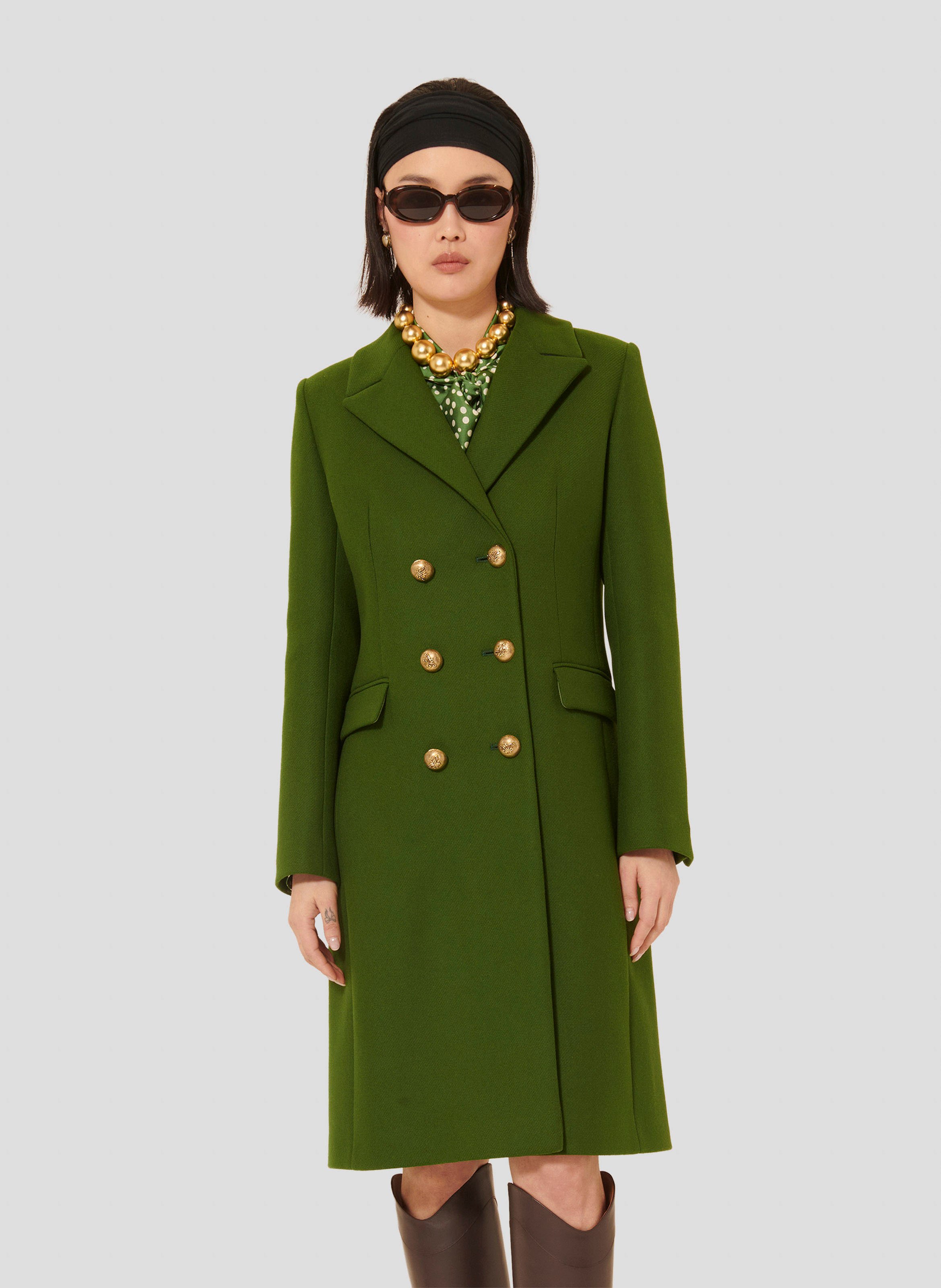 Manteau droit en laine melangee Vert