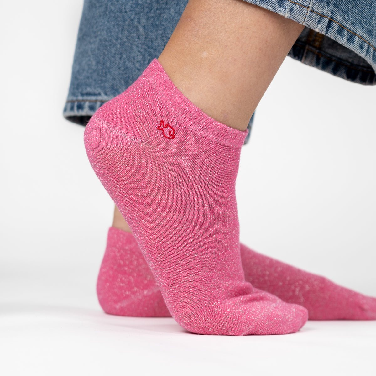 Sequined combed cotton ankle socks BILLYBELT Pink