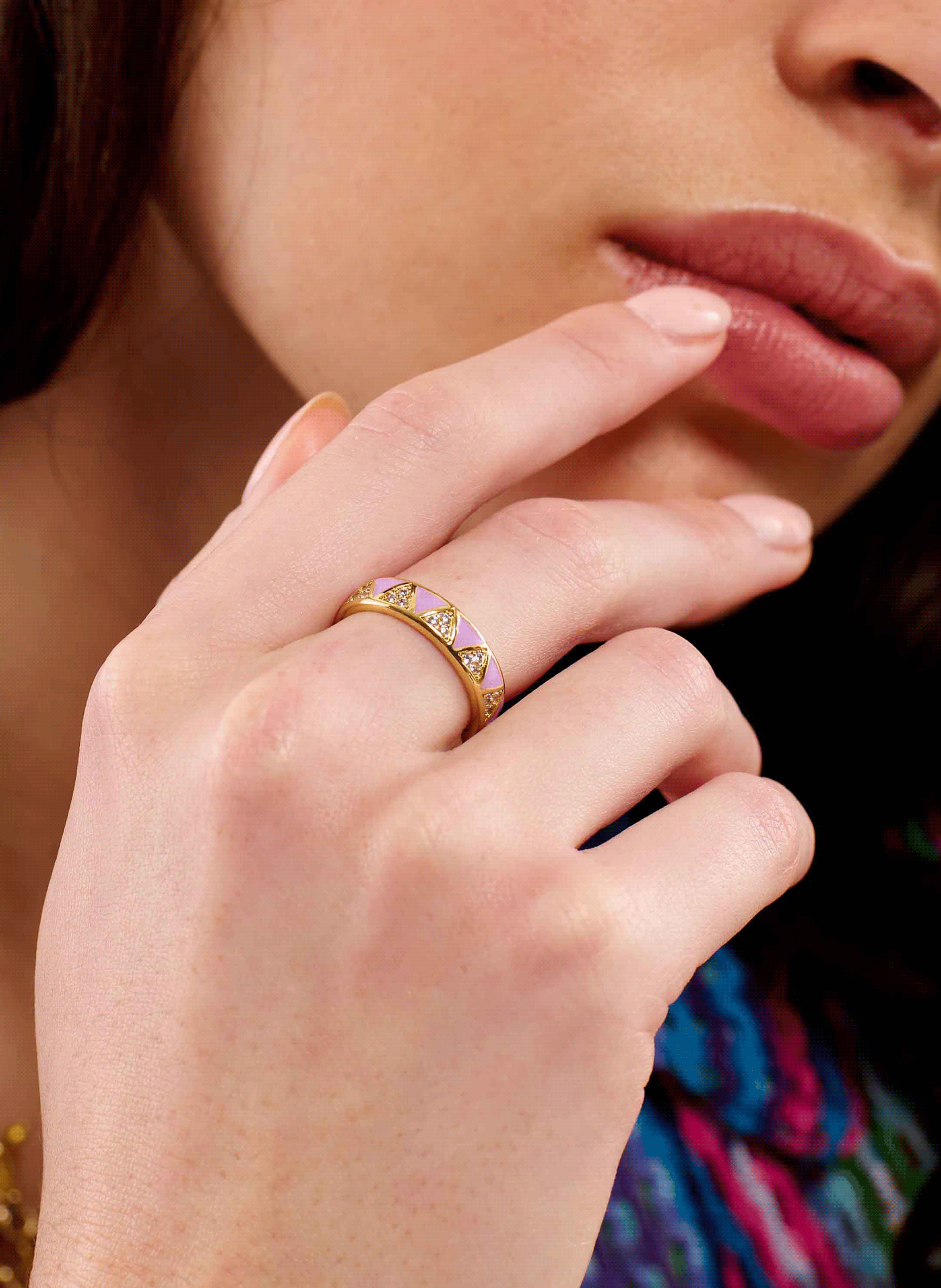 Adjustable ring with colorful enamel and rhinestones HIPANEMA Purple