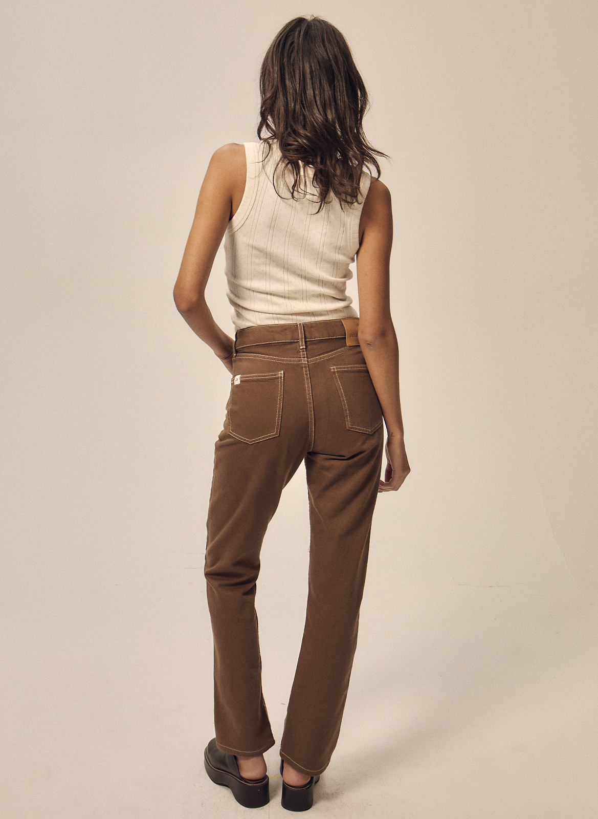 Katoenen jeans met rechte pijp NITAH Bruin