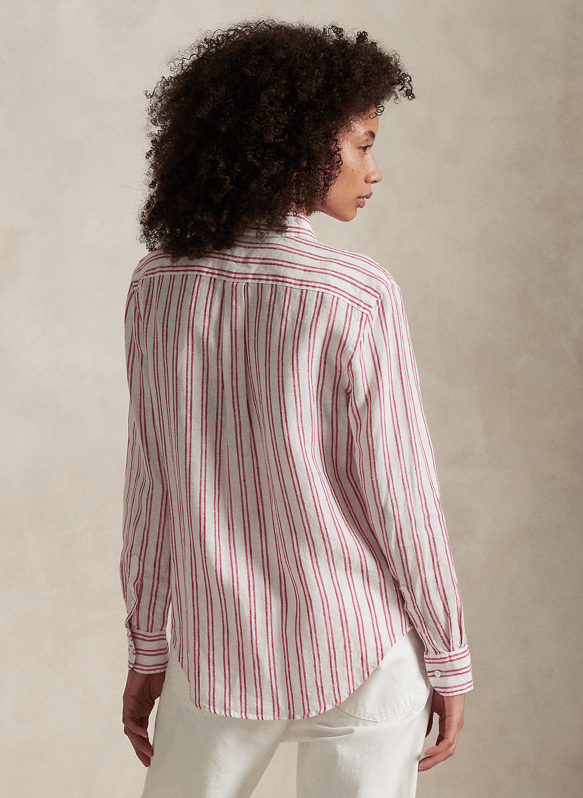 Chemise rayée droite en lin POLO RALPH LAUREN Blanc