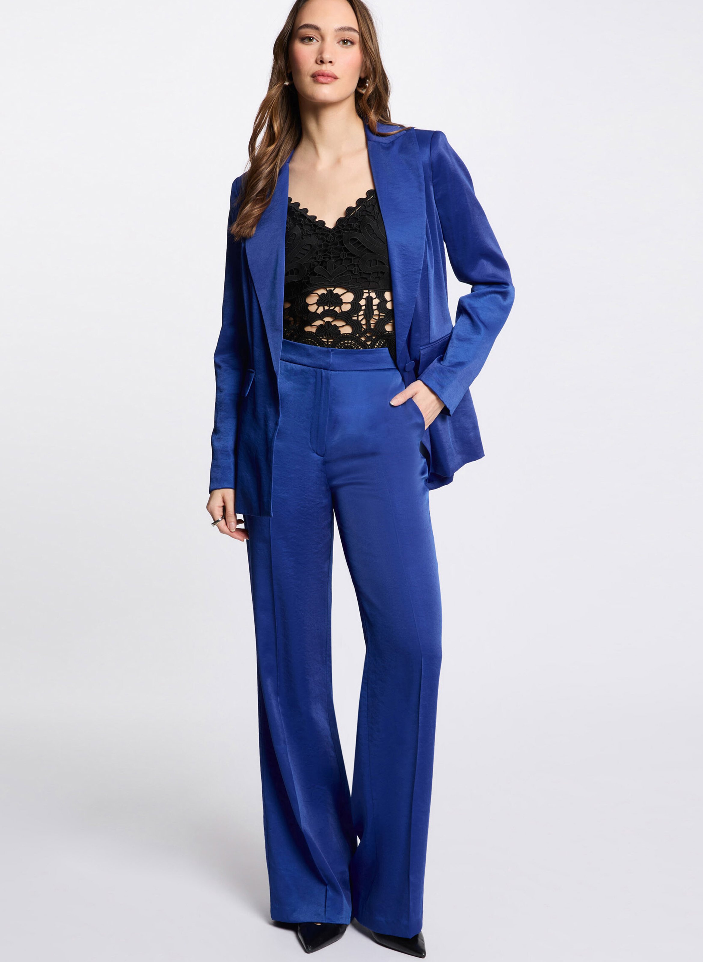 Satijnen pantalon met hoge taille MORGAN Blauw