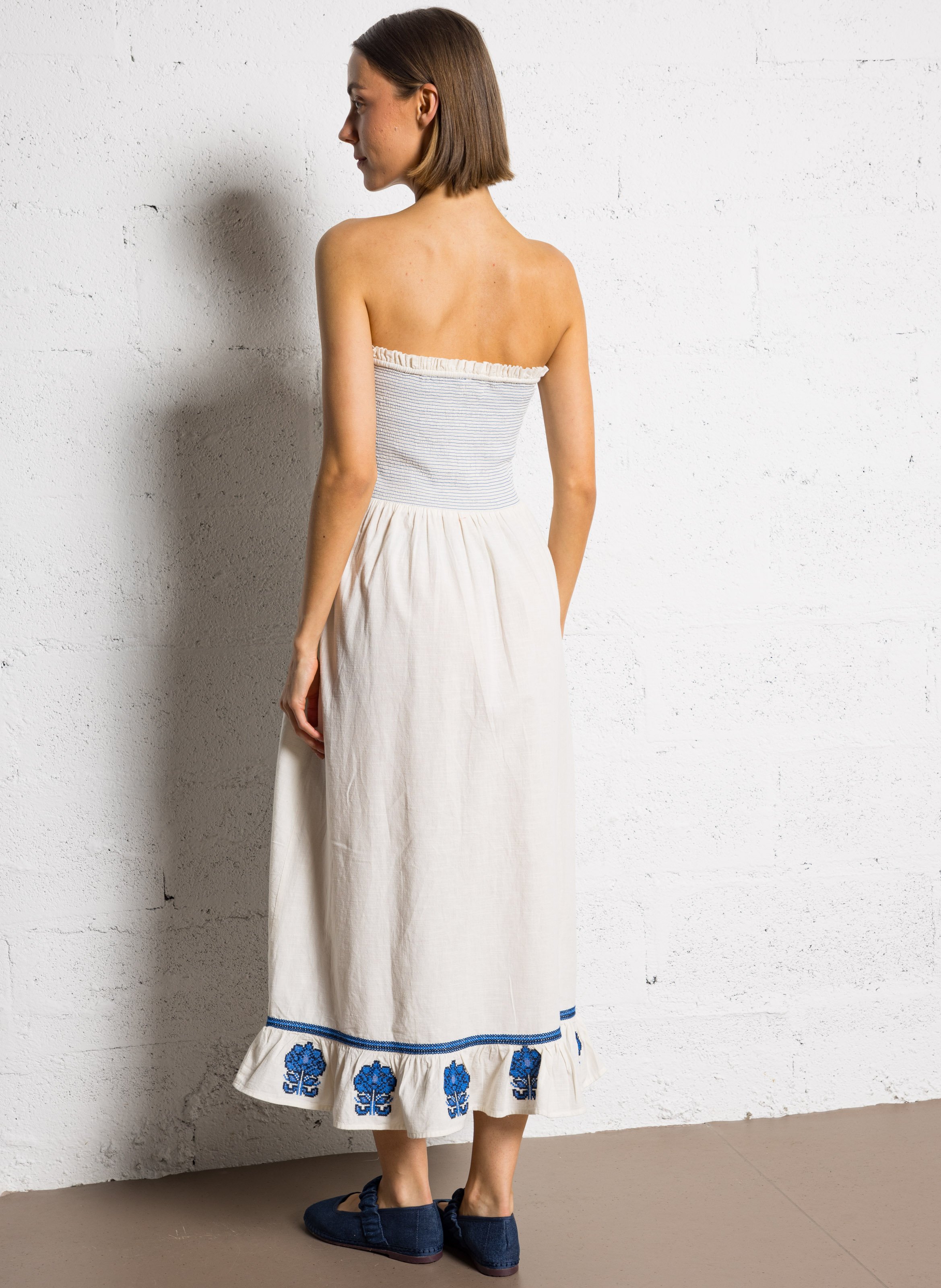 Lange jurk van katoen met borduursel M.A.B.E Beige