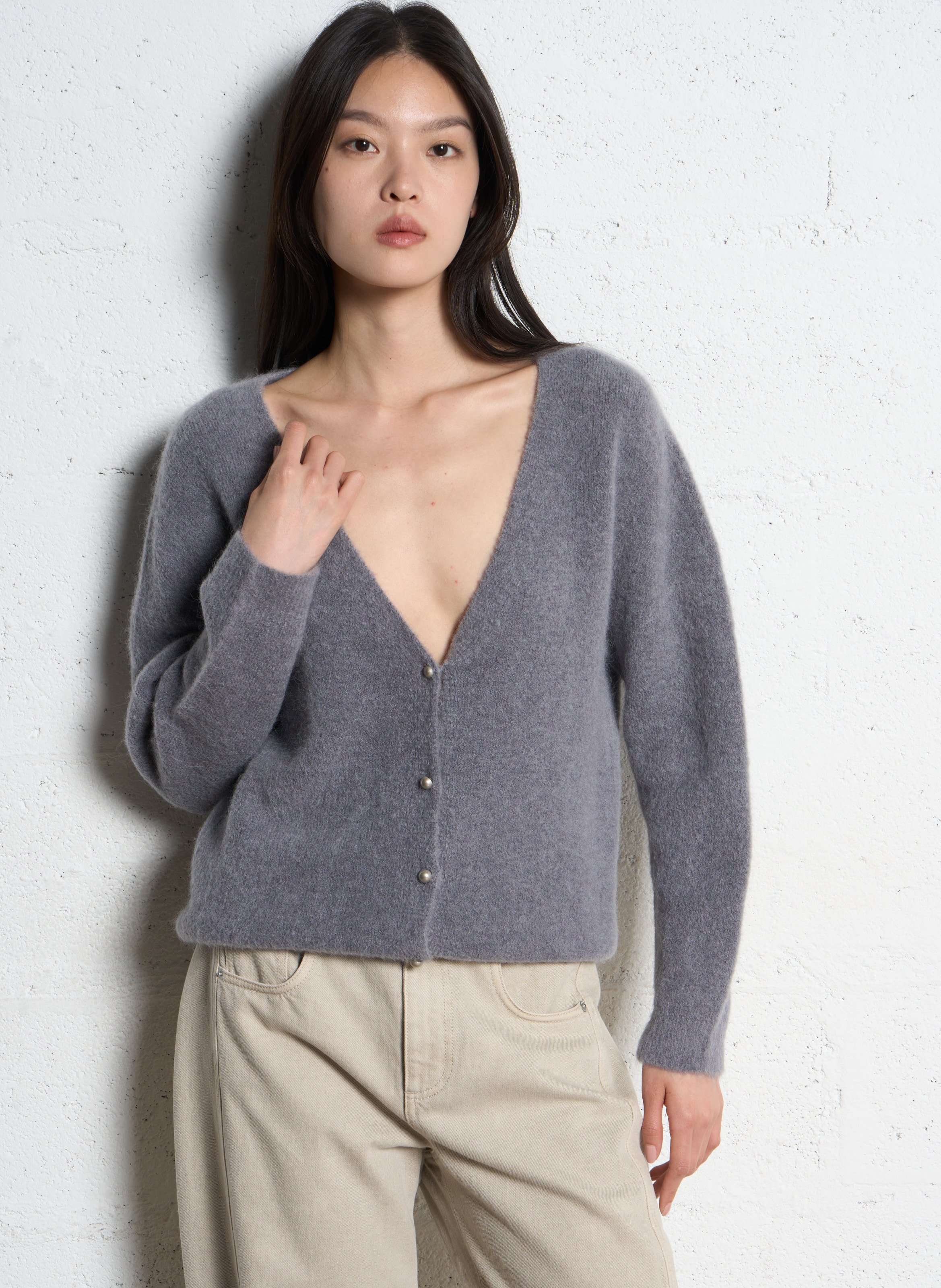 V-neck Wool Blend Vest with Front and Back Panels IKKS Grey