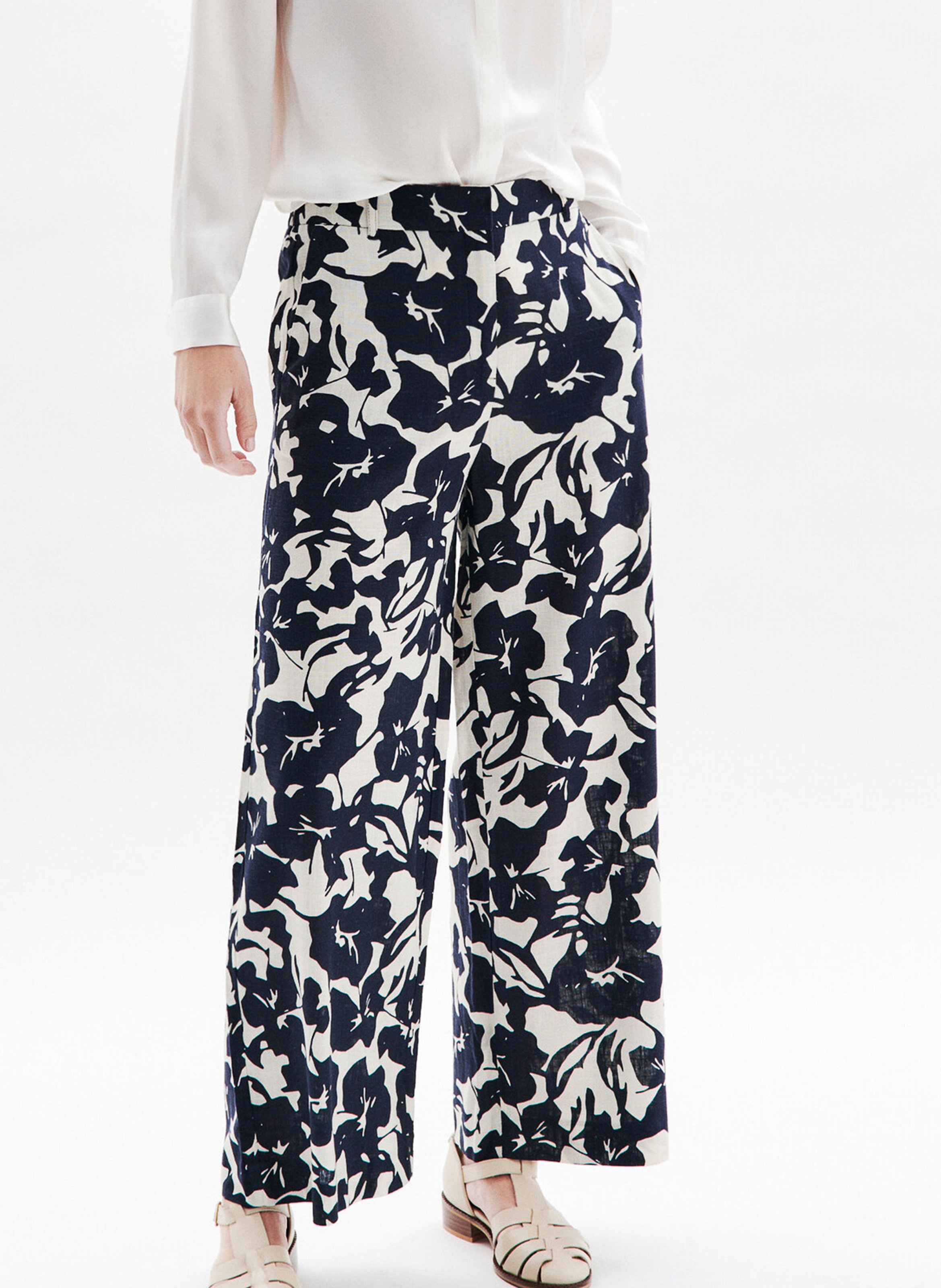 Pantalon large à imprimé floral CAROLL Blanc