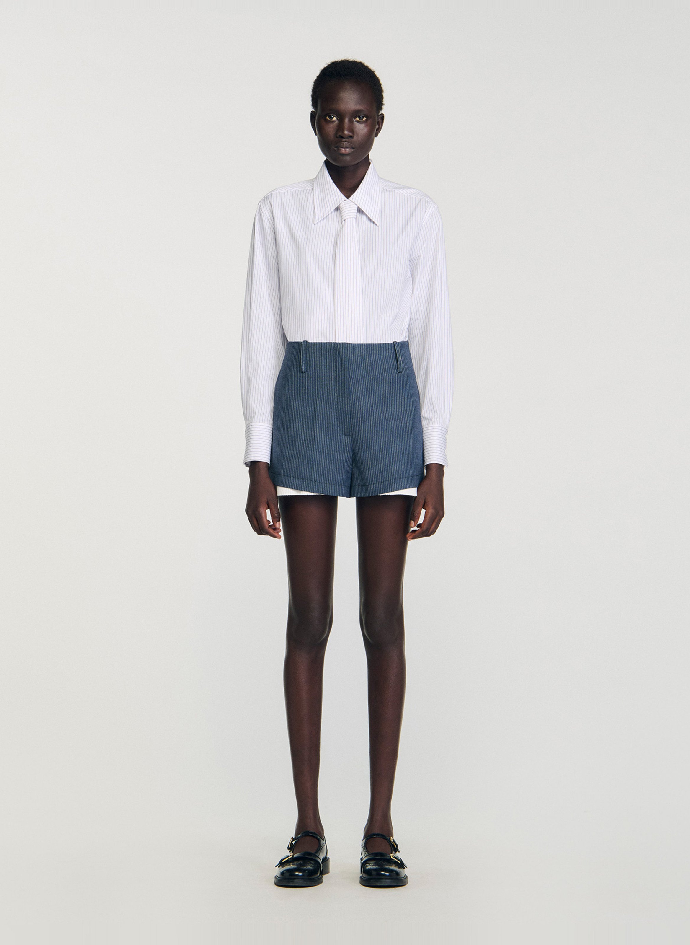 Short droit rayé SANDRO Bleu