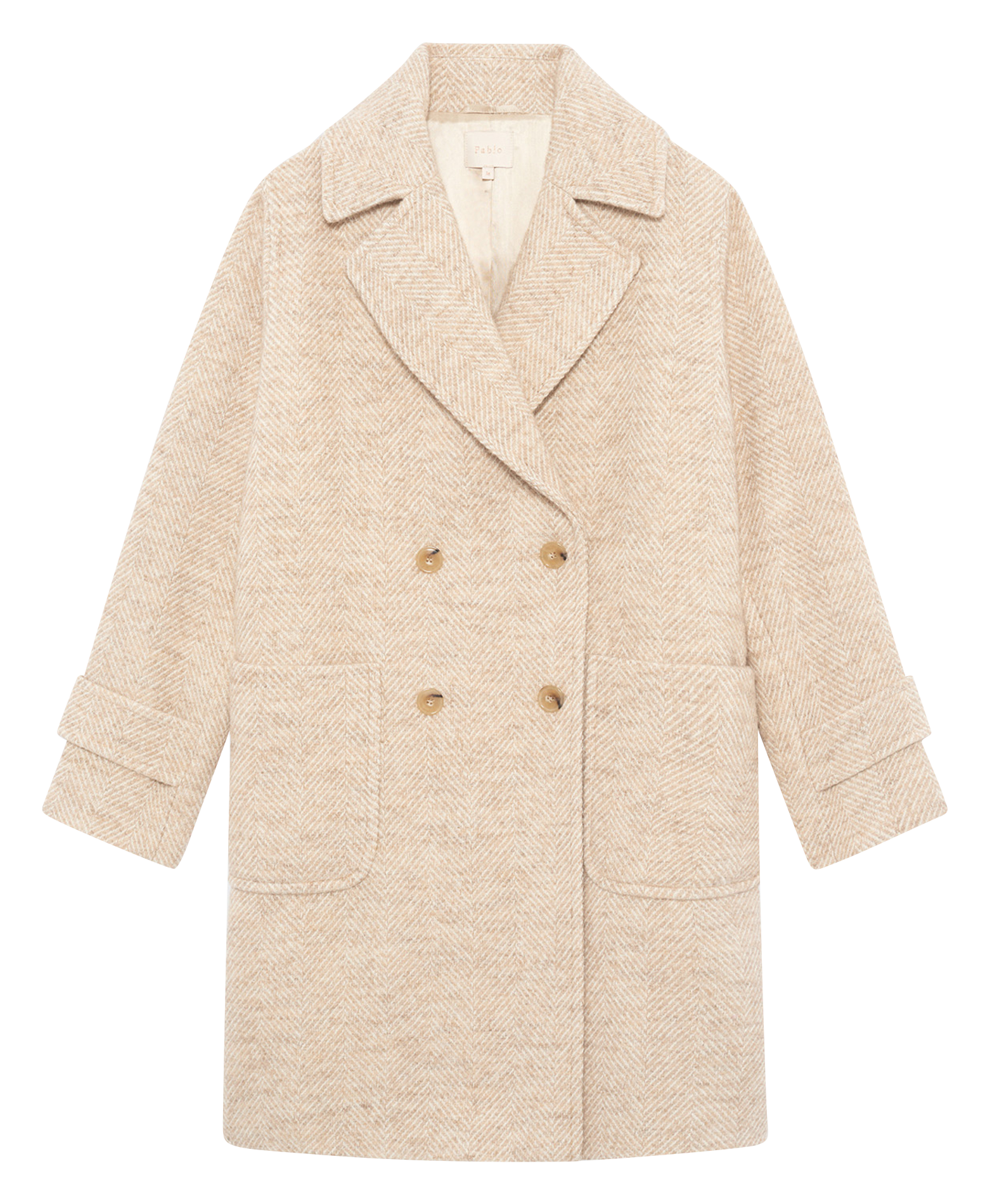 Effen, rechte, wollen jas met lange mouw PABLO Beige