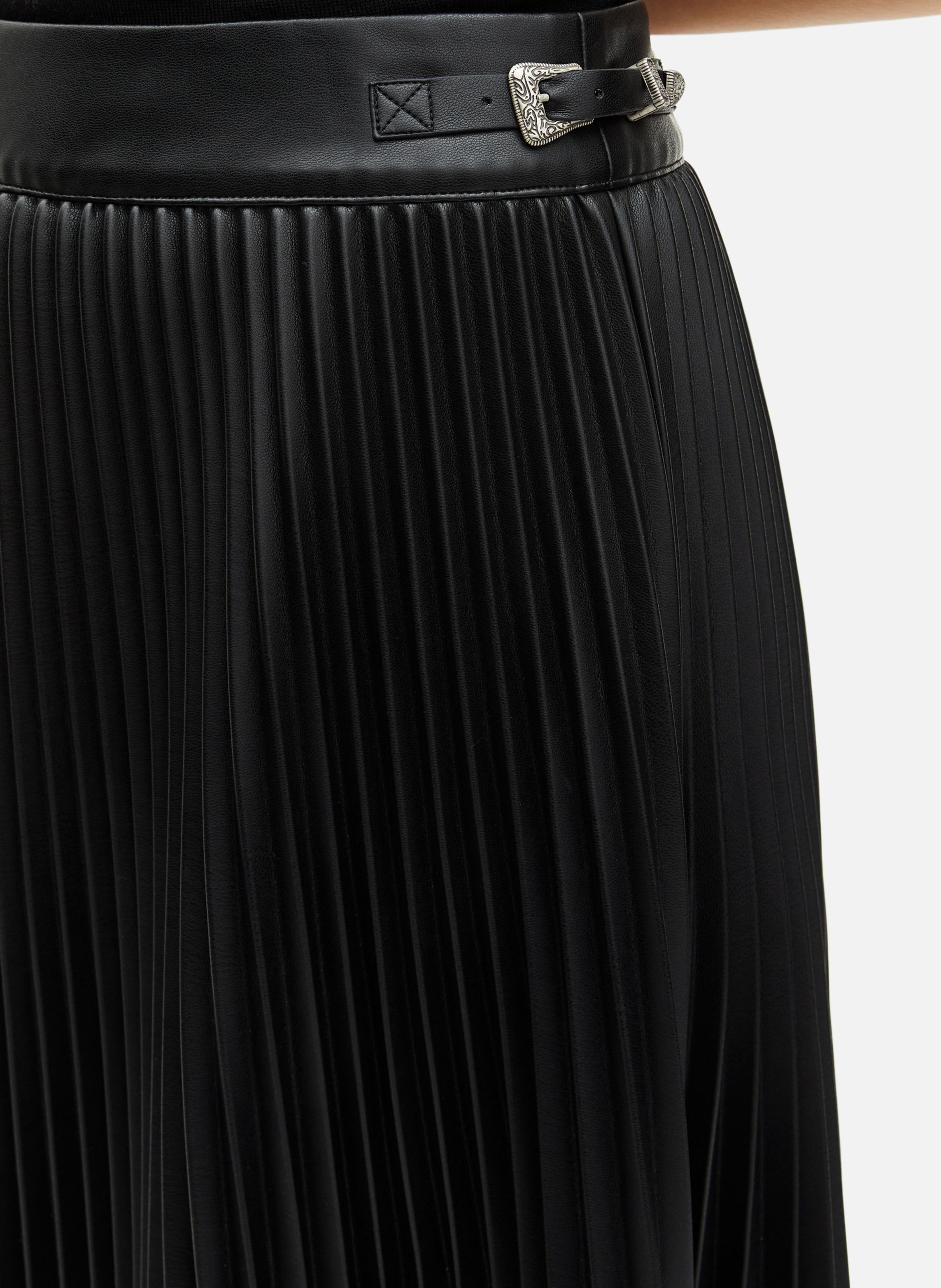 Pleated faux leather long skirt THE KOOPLES Black