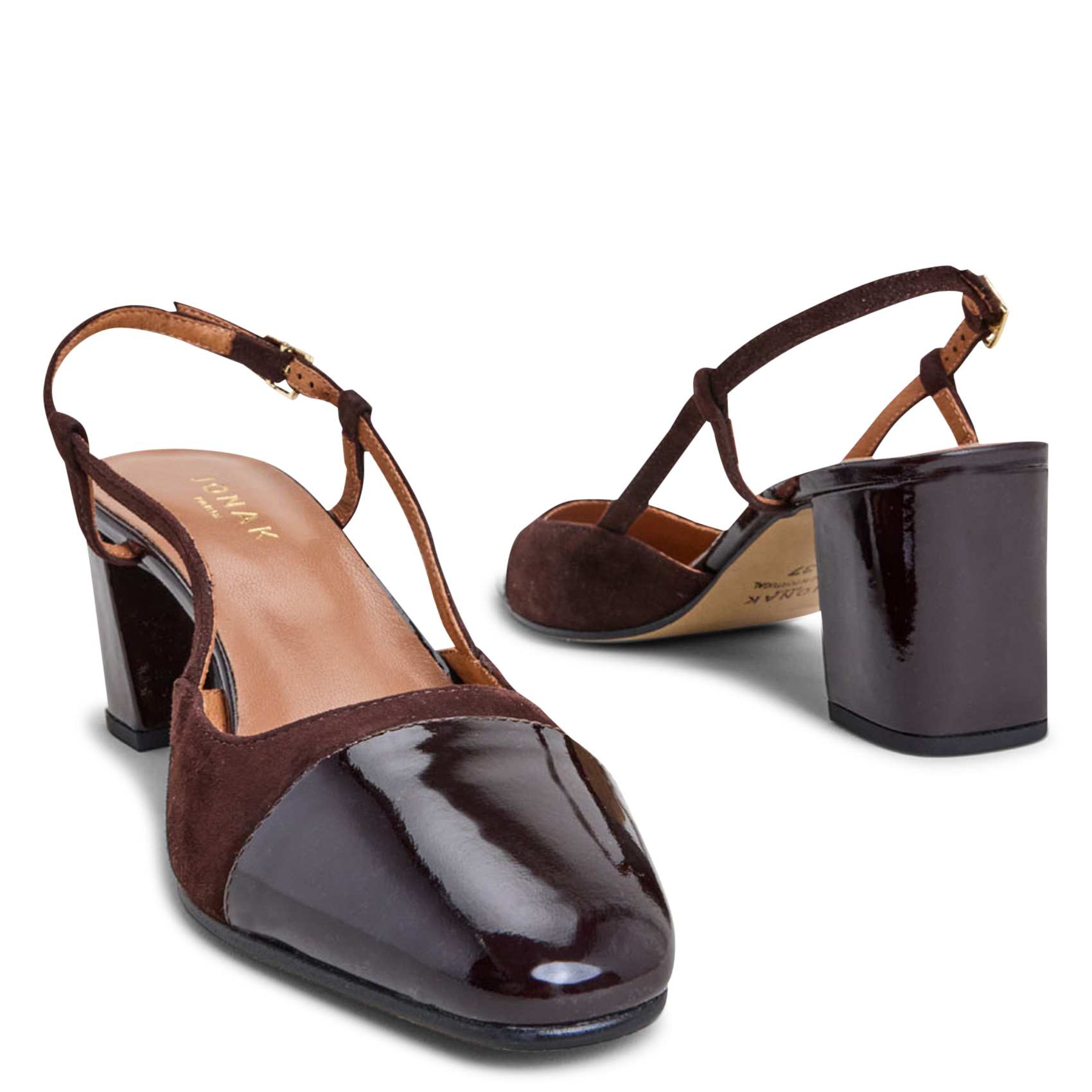 Two-tone leather slingback sandals JONAK Brown