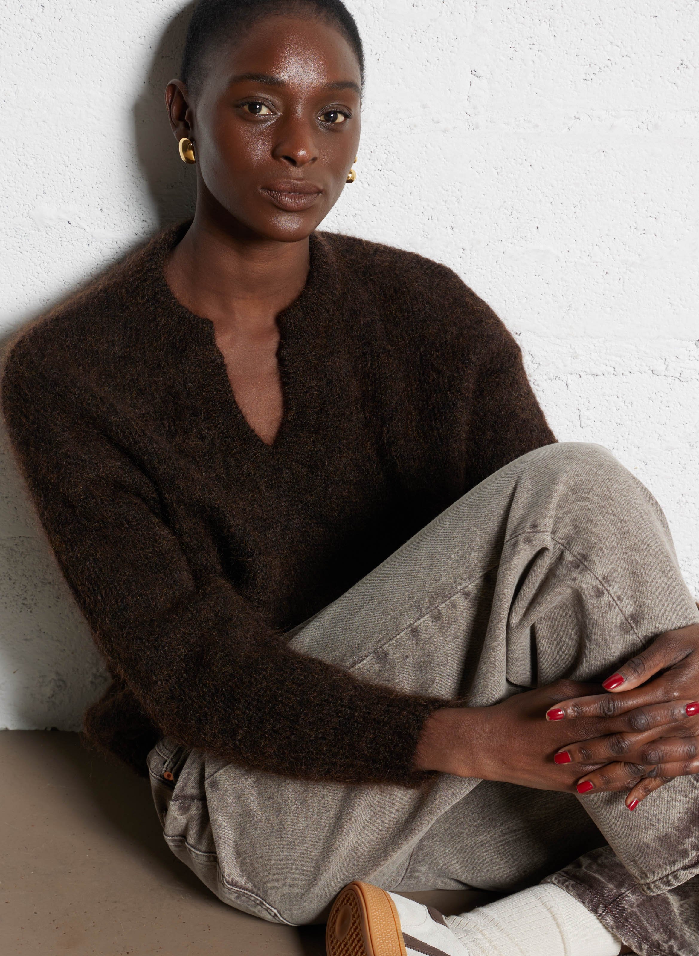 Oversized turtleneck sweater in mixed wool DES PETITS HAUTS Brown