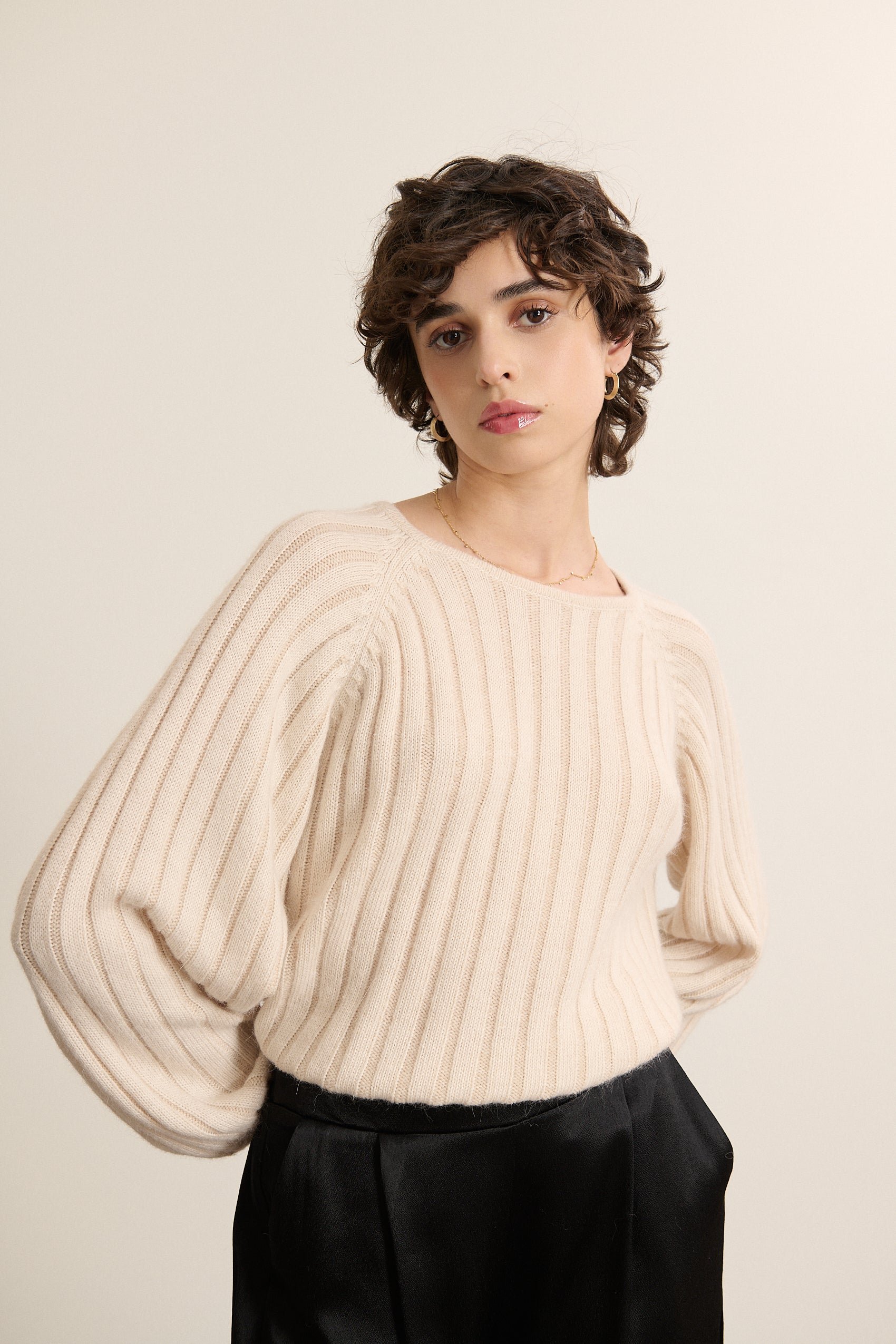 Knitted ribbed sweater GARANCE PARIS Beige