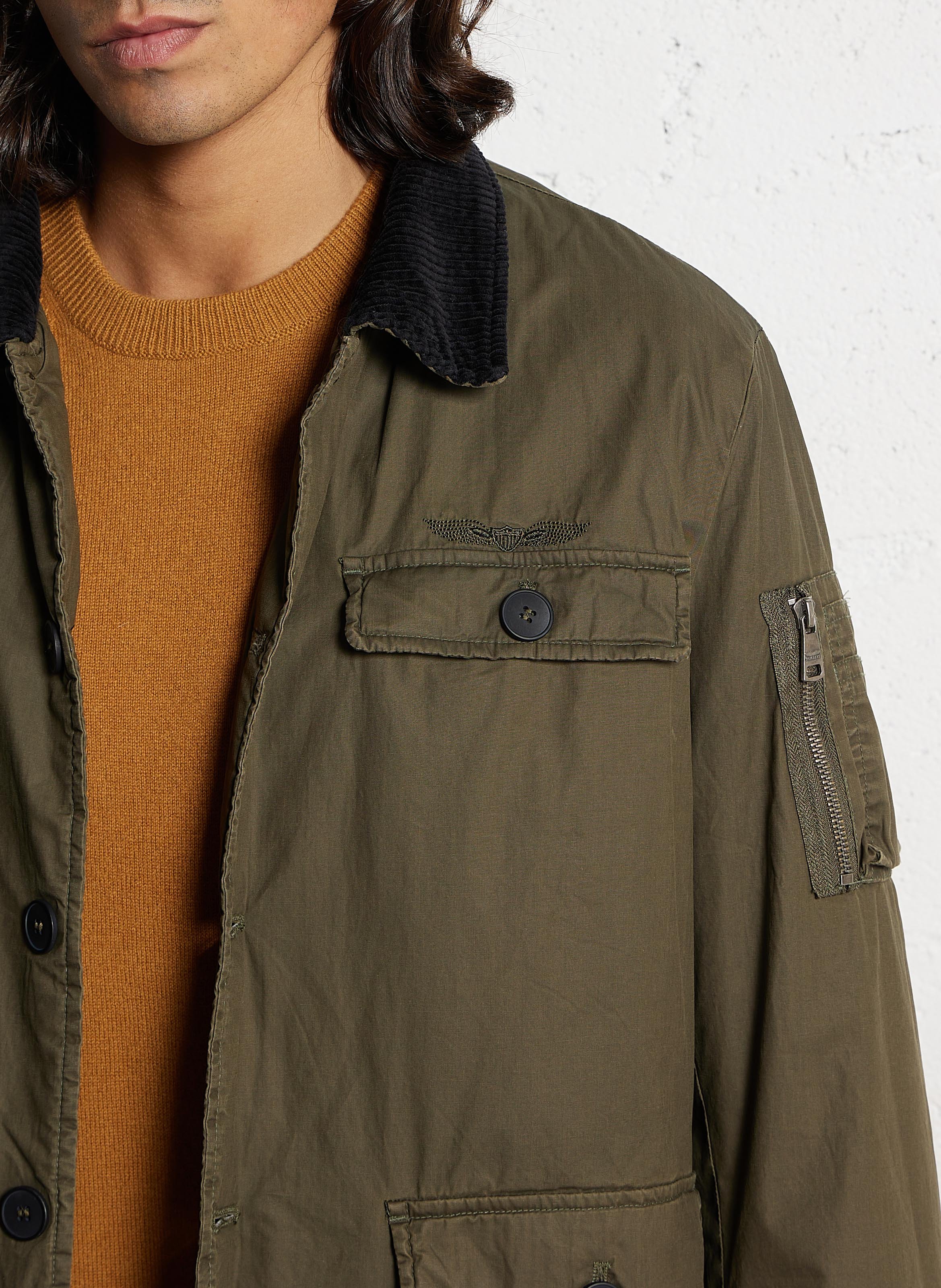 Veste boutonnée à col revers velours côtelé BOMBERS ORIGINAL Kaki