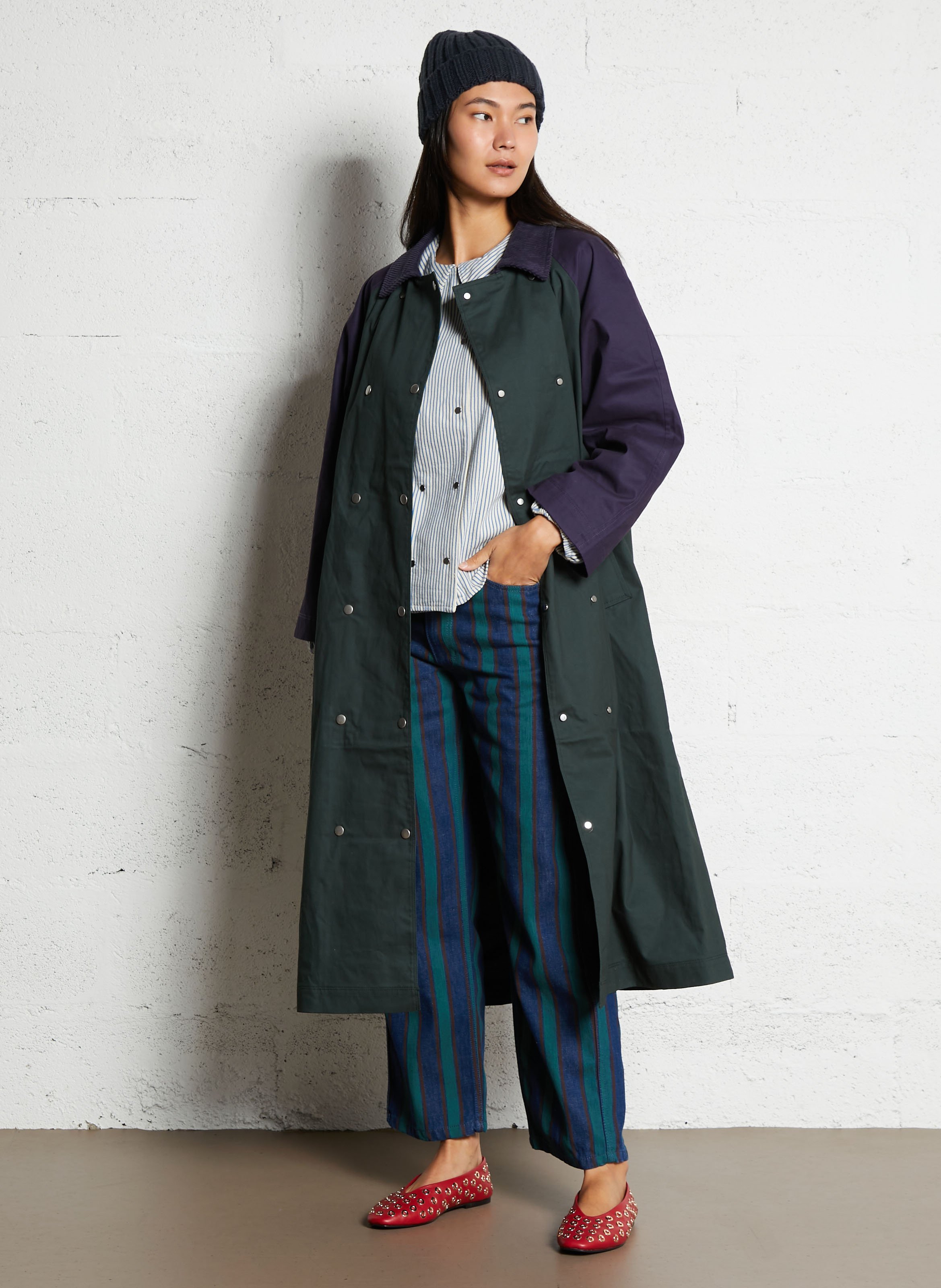 Trench droit col classique en coton THE TINY BIG SISTER Vert