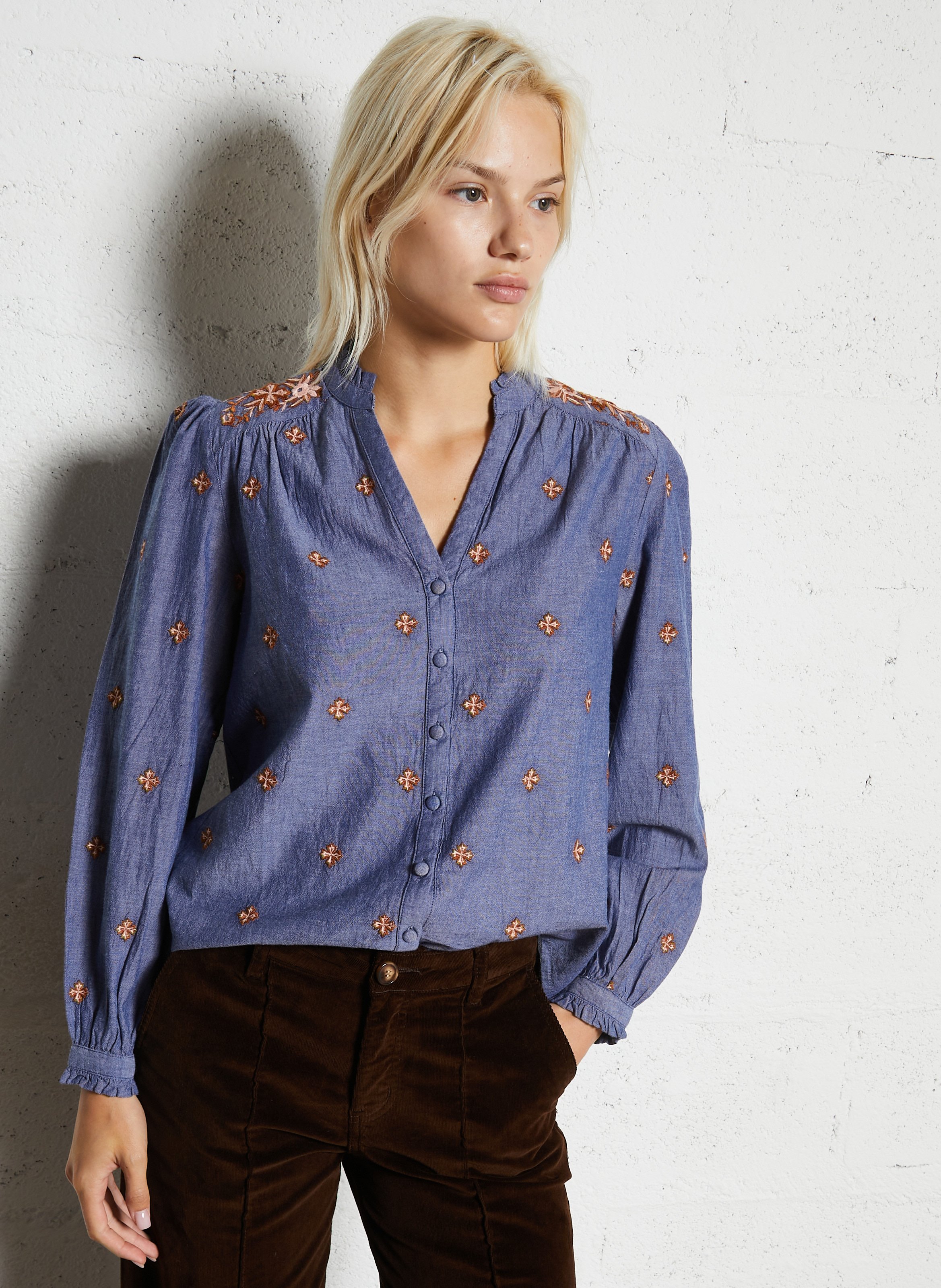 Blouse col v en jean  LA PETITE ETOILE Bleu