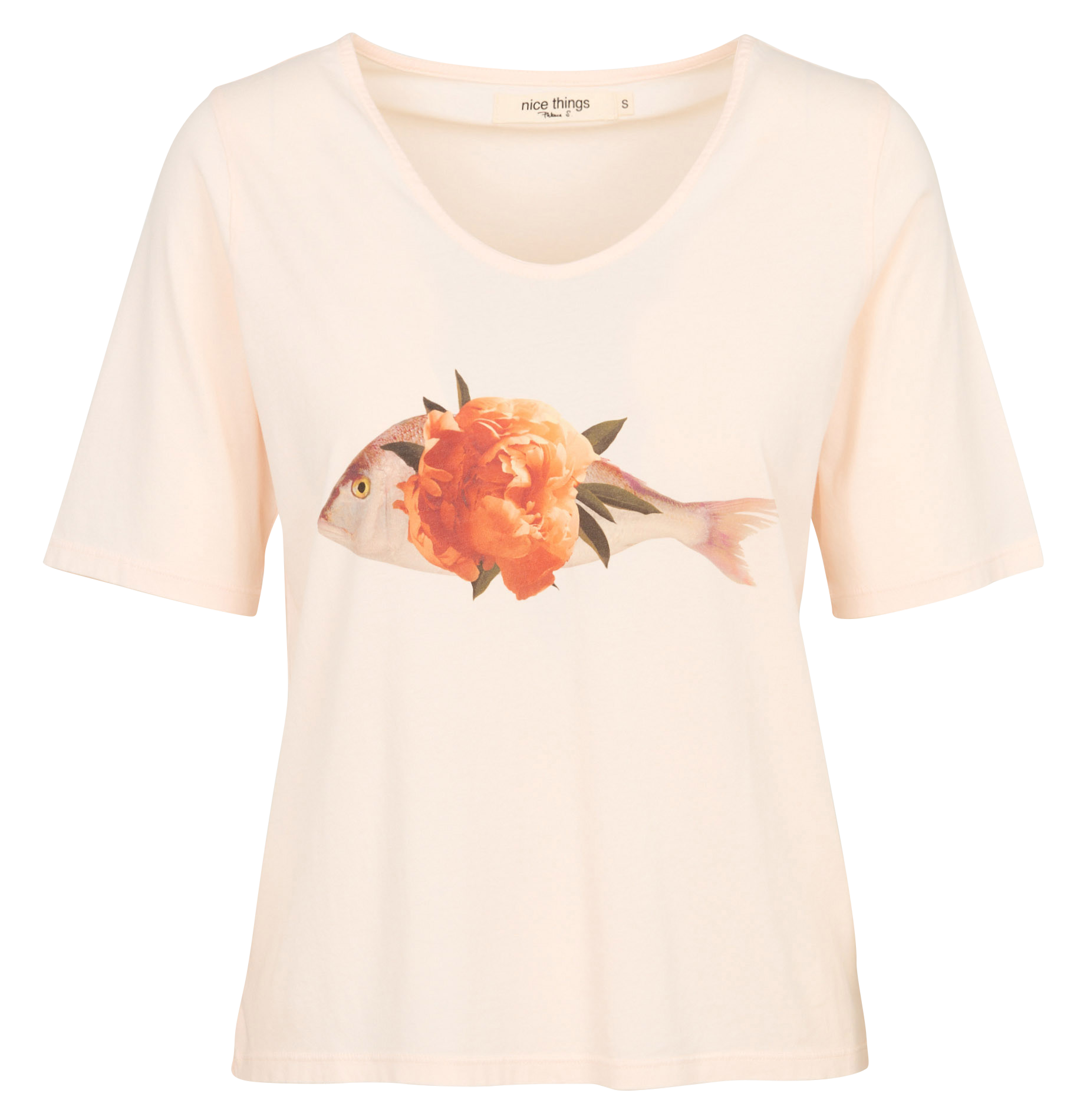 Tee-shirt col rond imprimé en coton NICE THINGS Rose