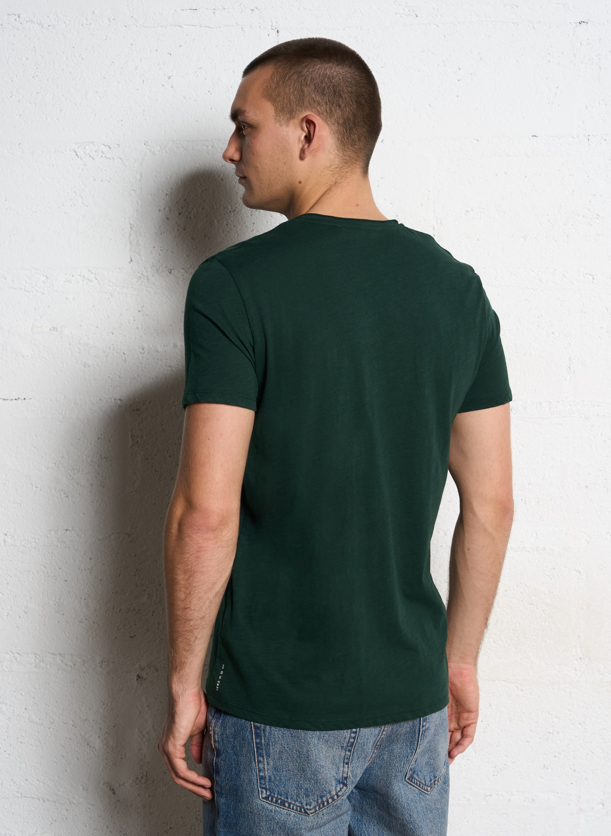 Plain cotton V-neck t-shirt IKKS Green