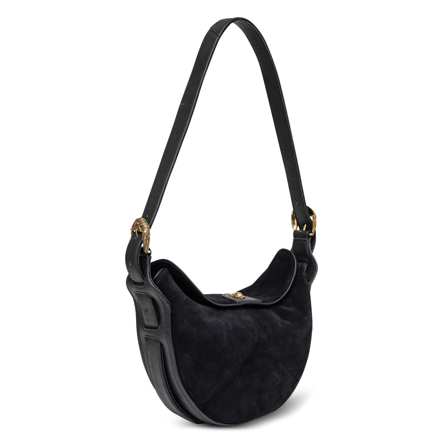 Sac bandoulière demi lune en cuir velours CLARIS VIROT Noir