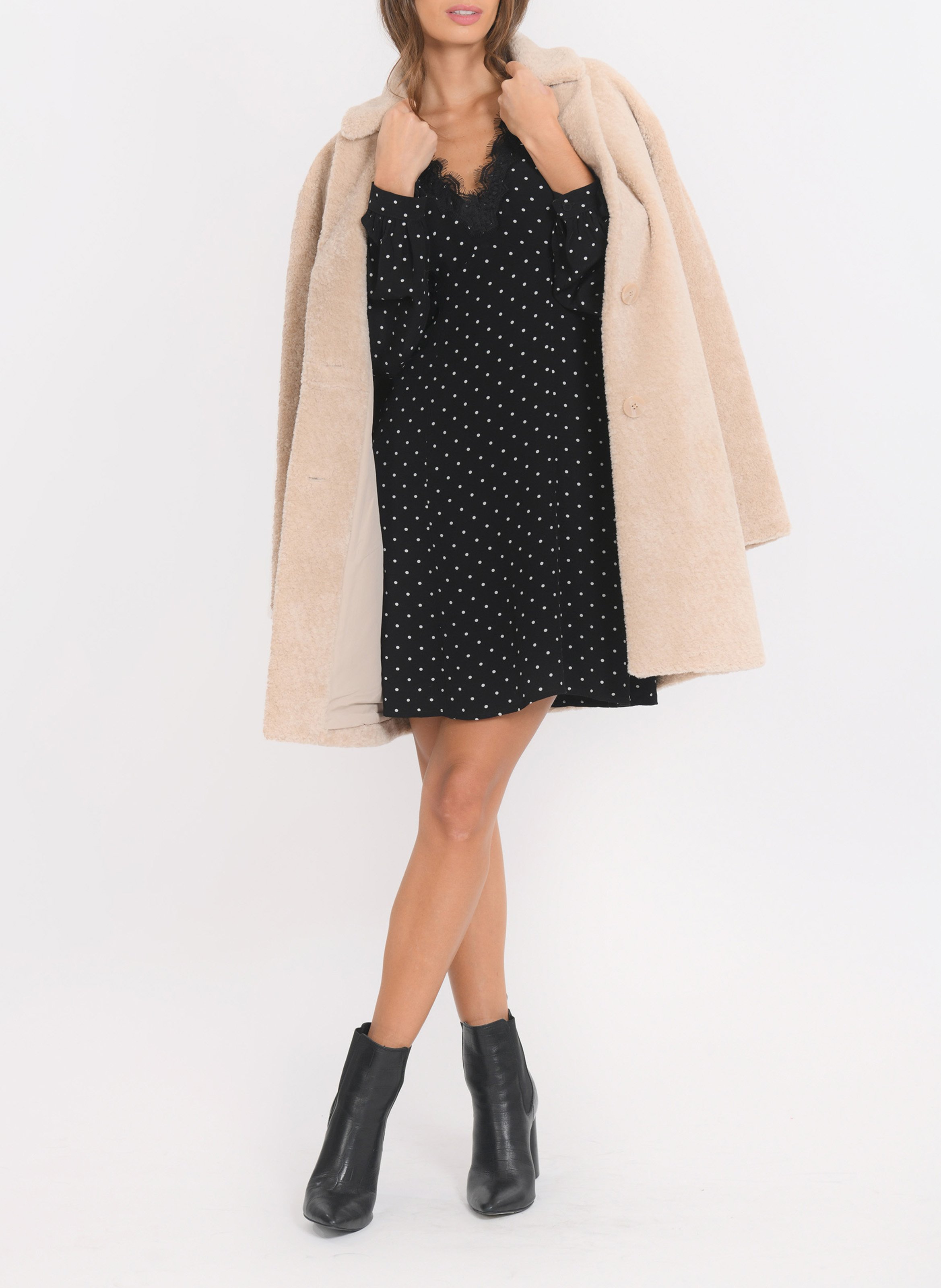 Robe courte à pois col v KOOKAI Noir