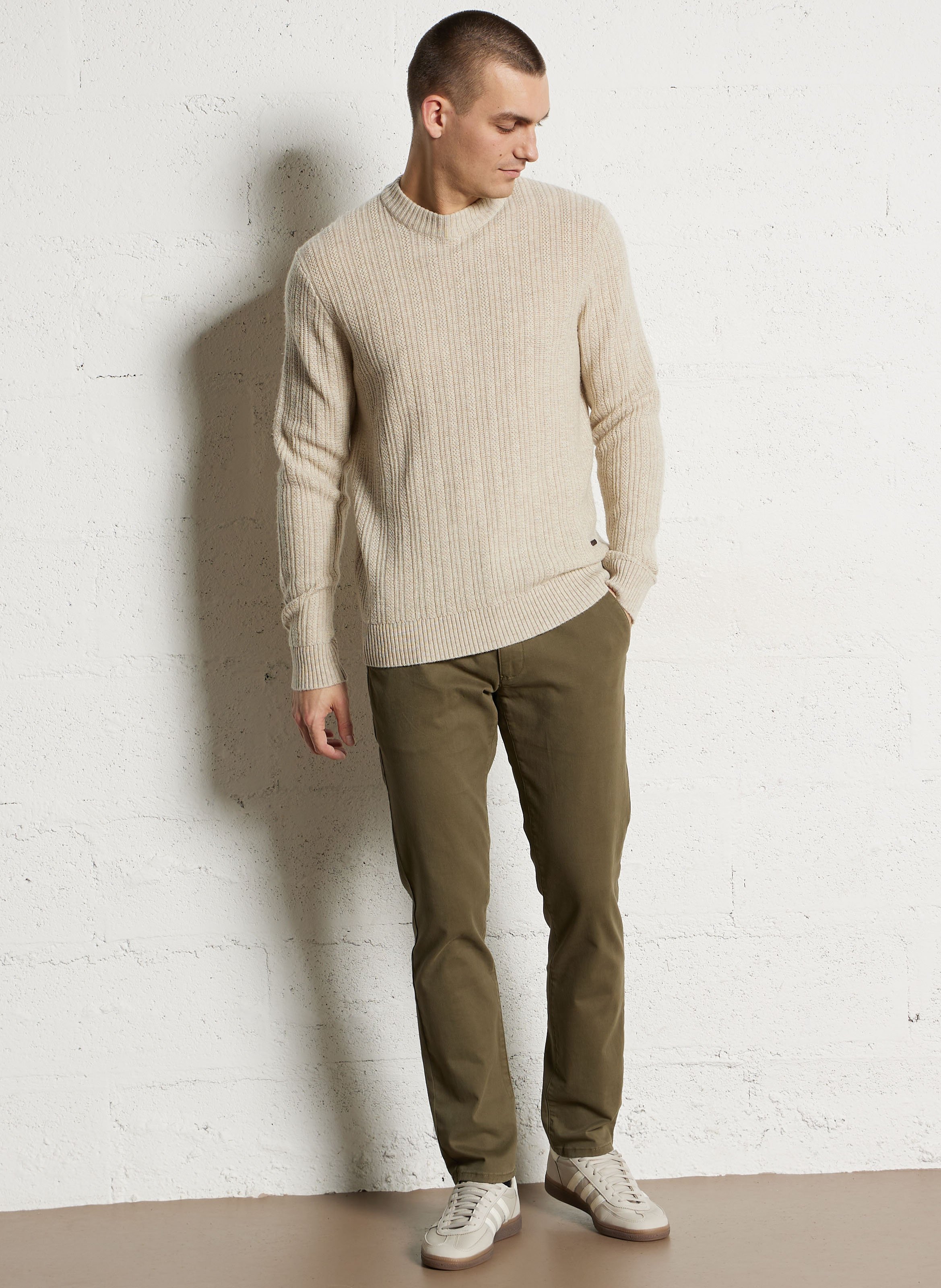 Pull droit col rond en laine et cachemire HACKETT Marron