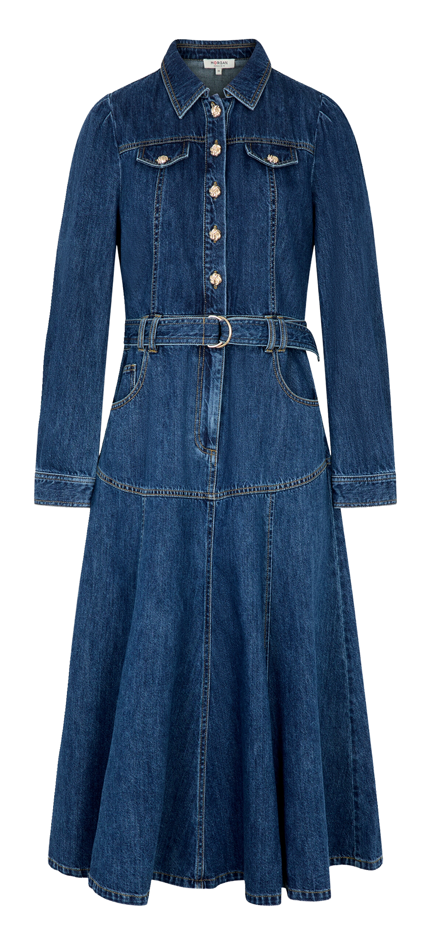 Long cotton dress with classic collar MORGAN Blue